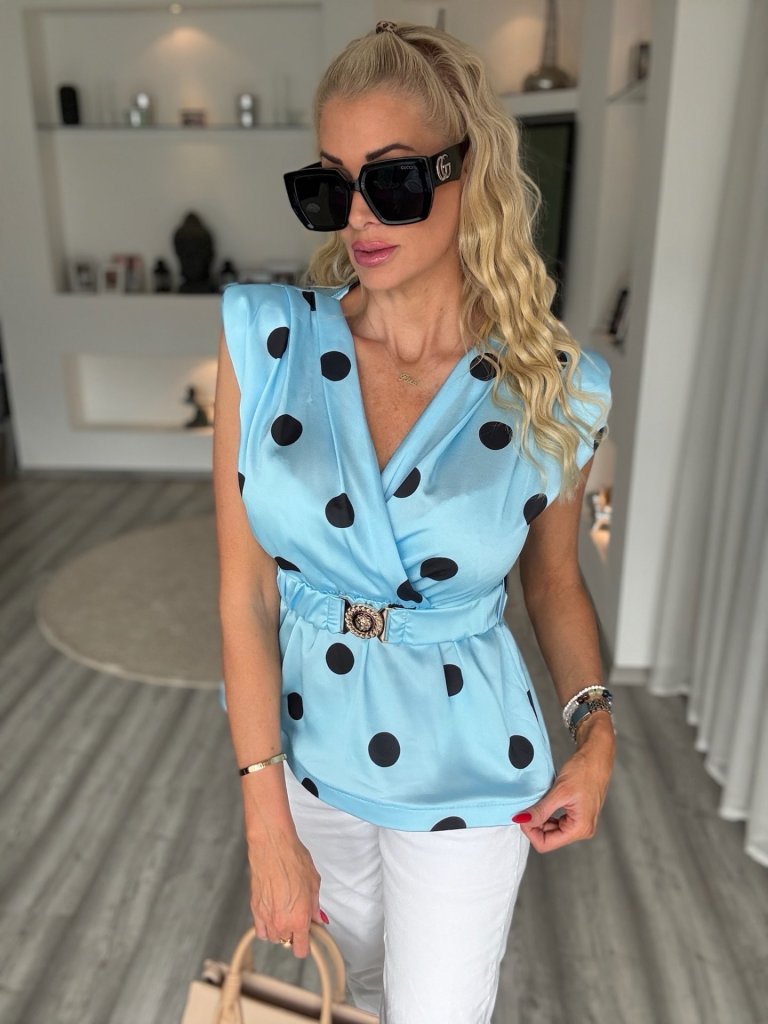 PÖTTYÖS öves felső babakék 