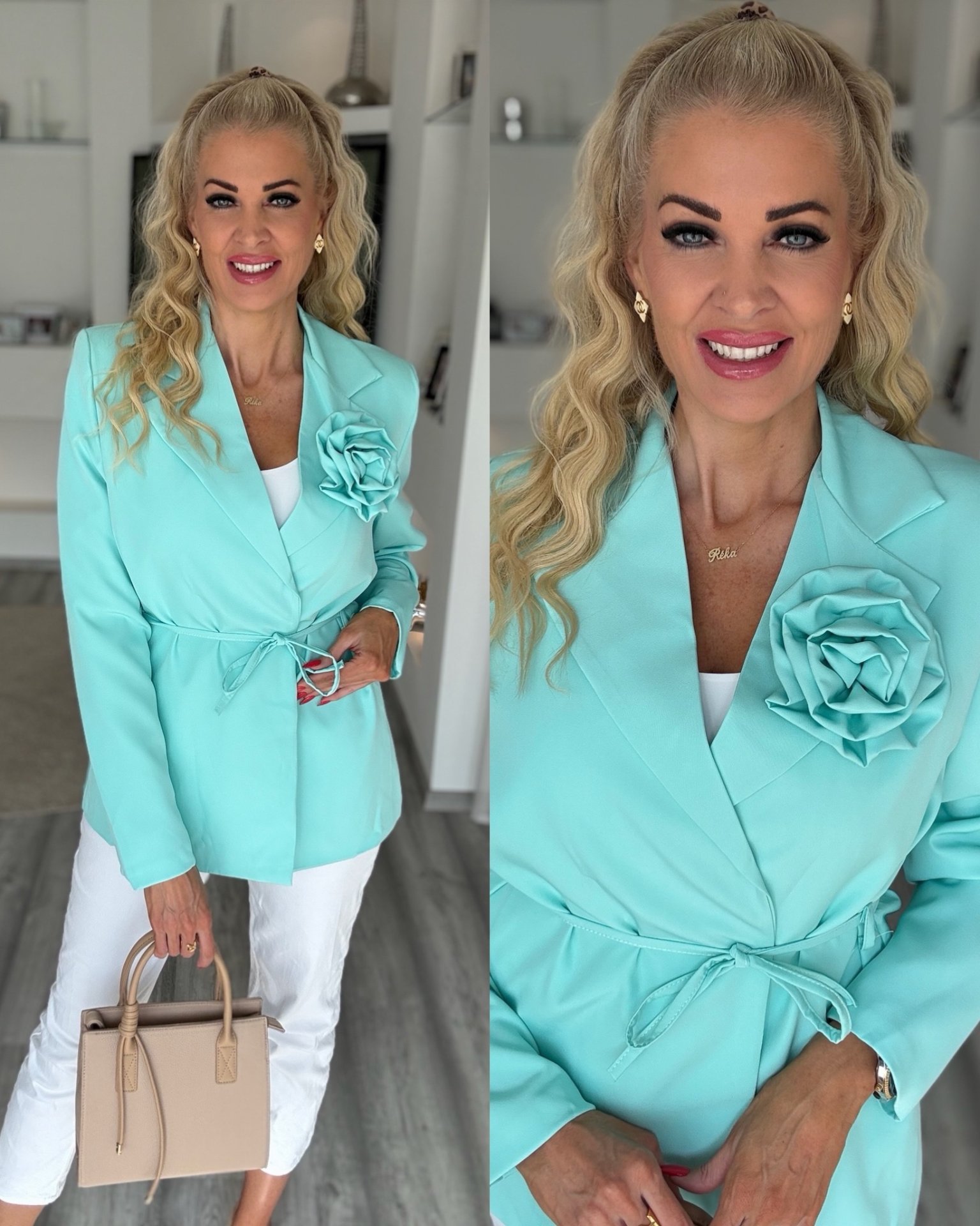 RÓZSÁS blezer turkiz