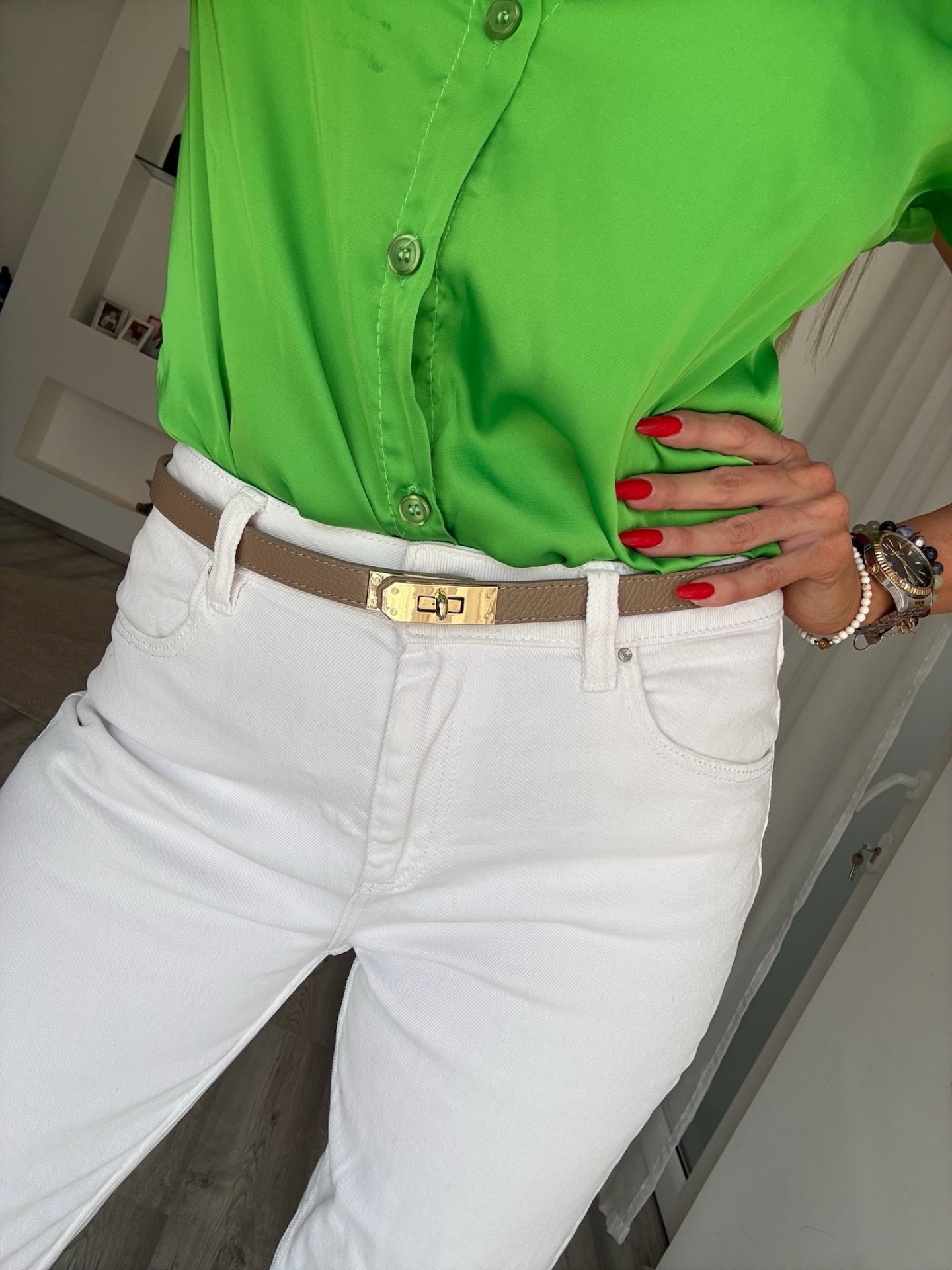 ÁLLÍTHATÓ bőr öv taupe 