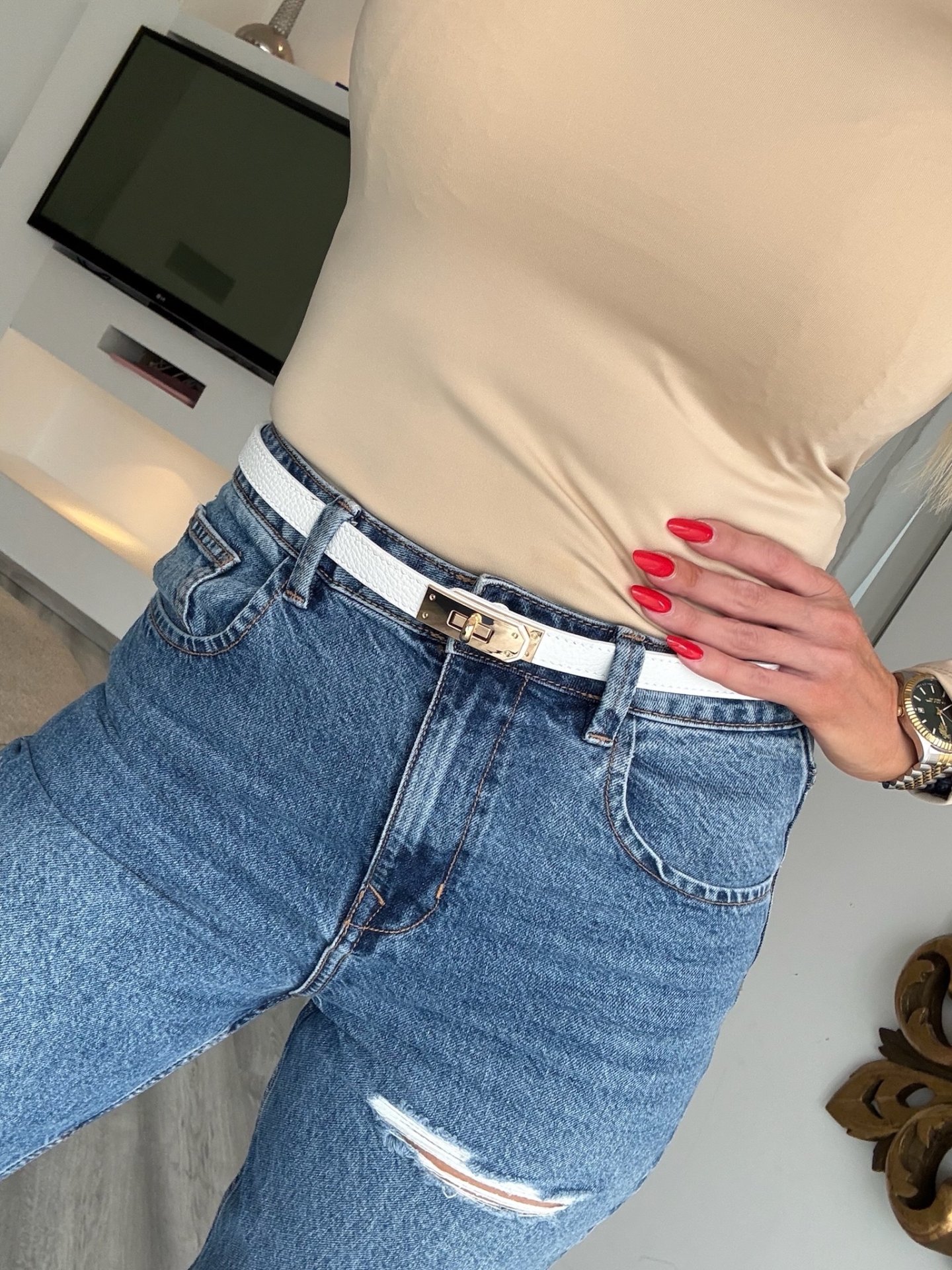 ÁLLÍTHATÓ bőr öv fehér