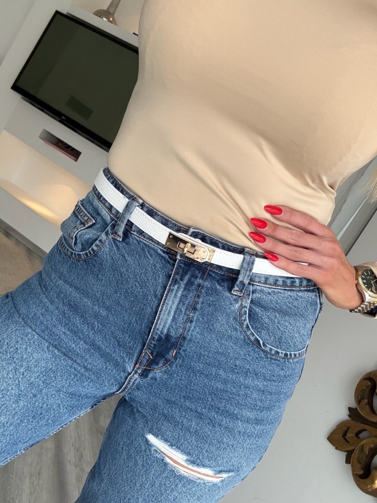 ÁLLÍTHATÓ bőr öv fehér