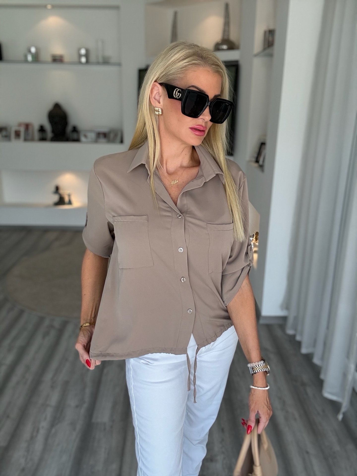 CLASS megkötős ing taupe