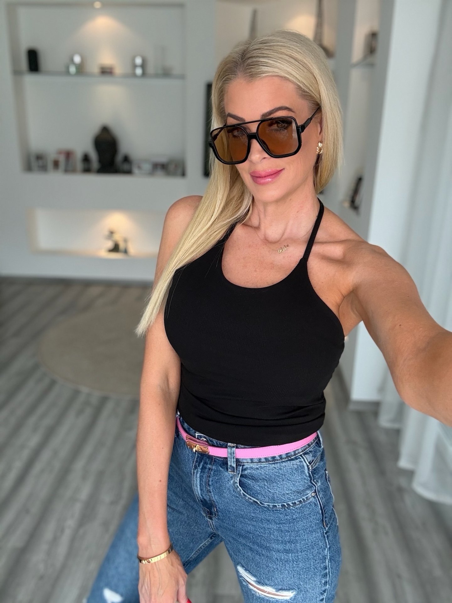 NAYA bordázott top fekete