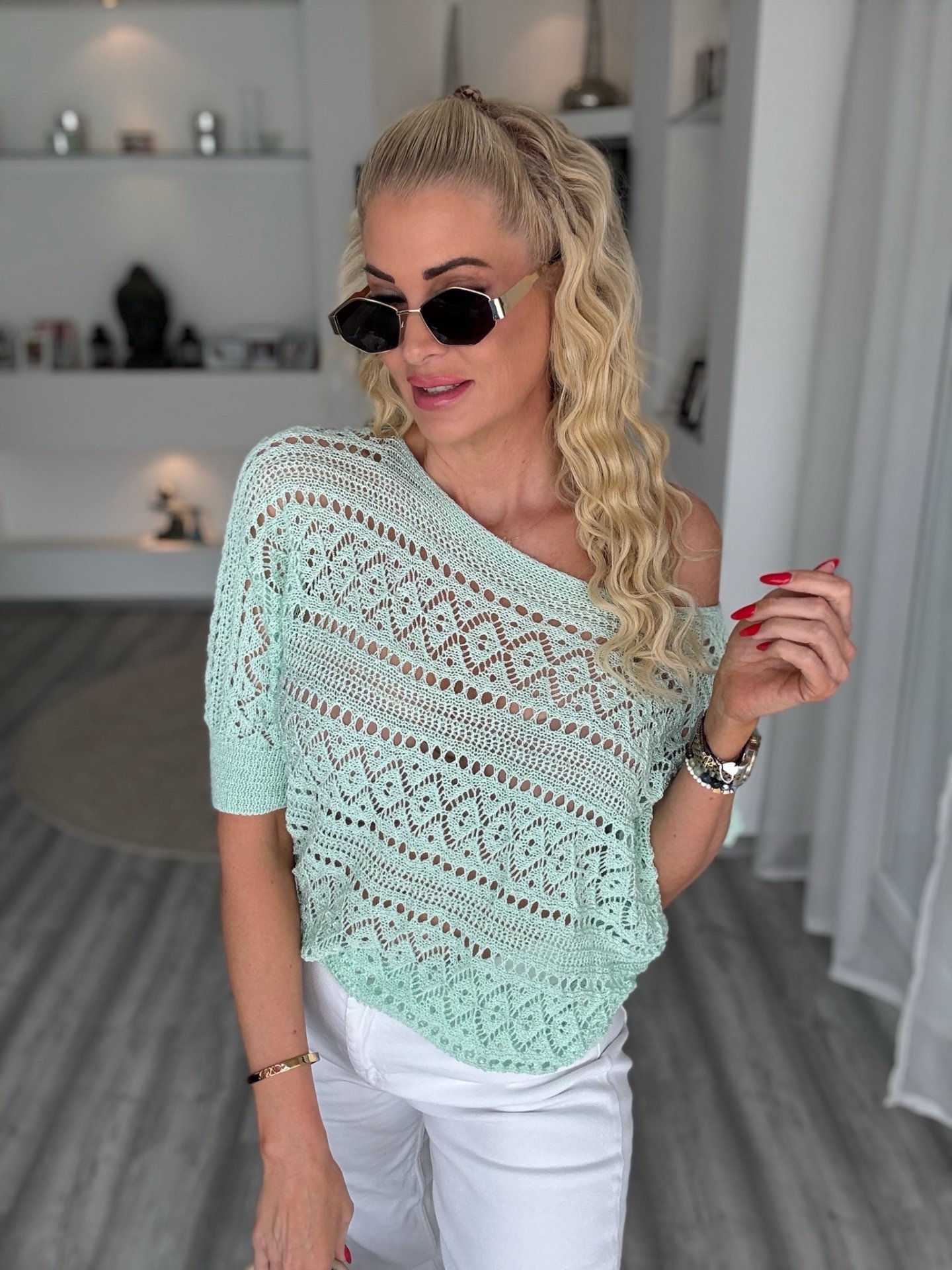 MARINA horgolt felső menta