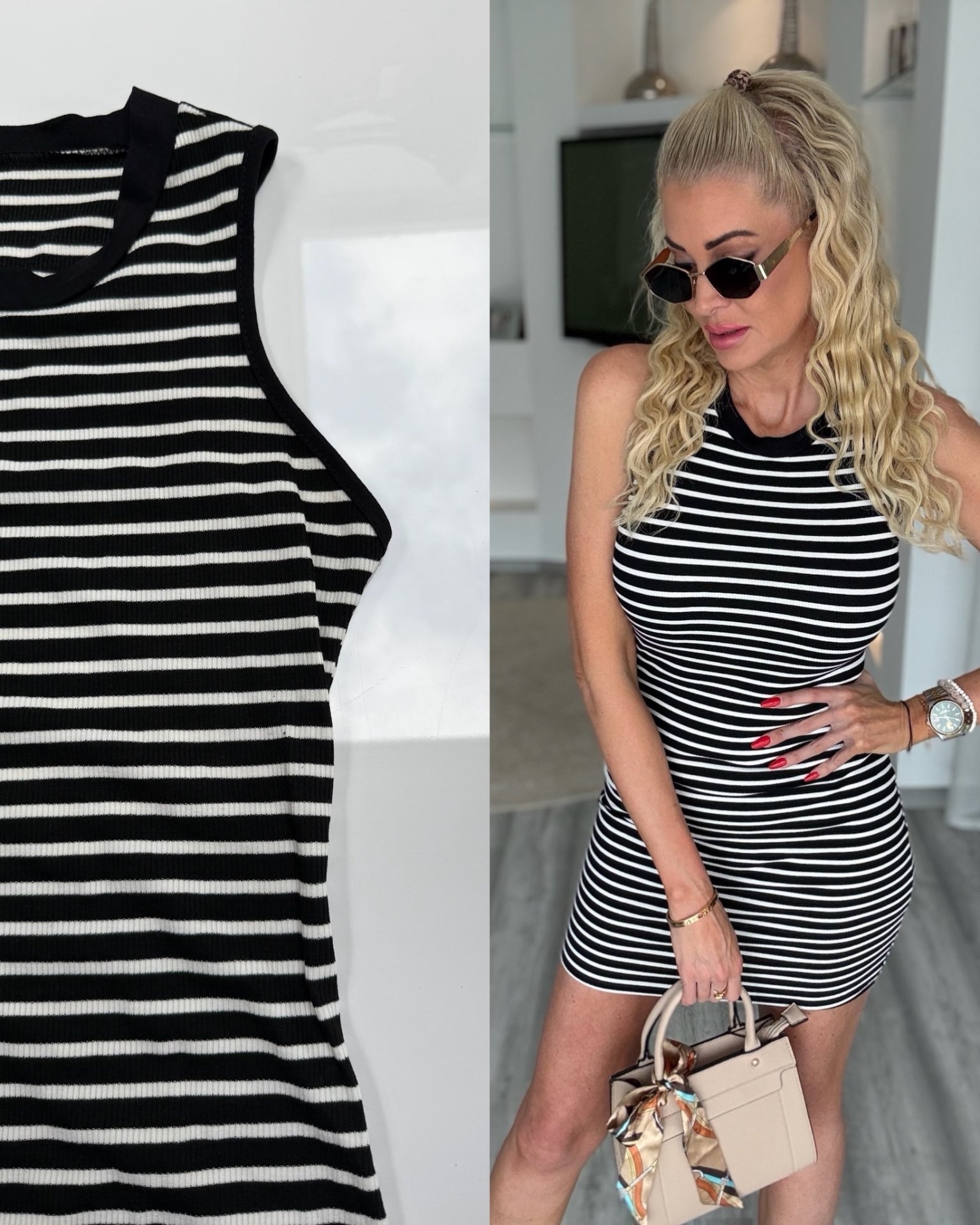 COLETTE csíkos ruha fekete