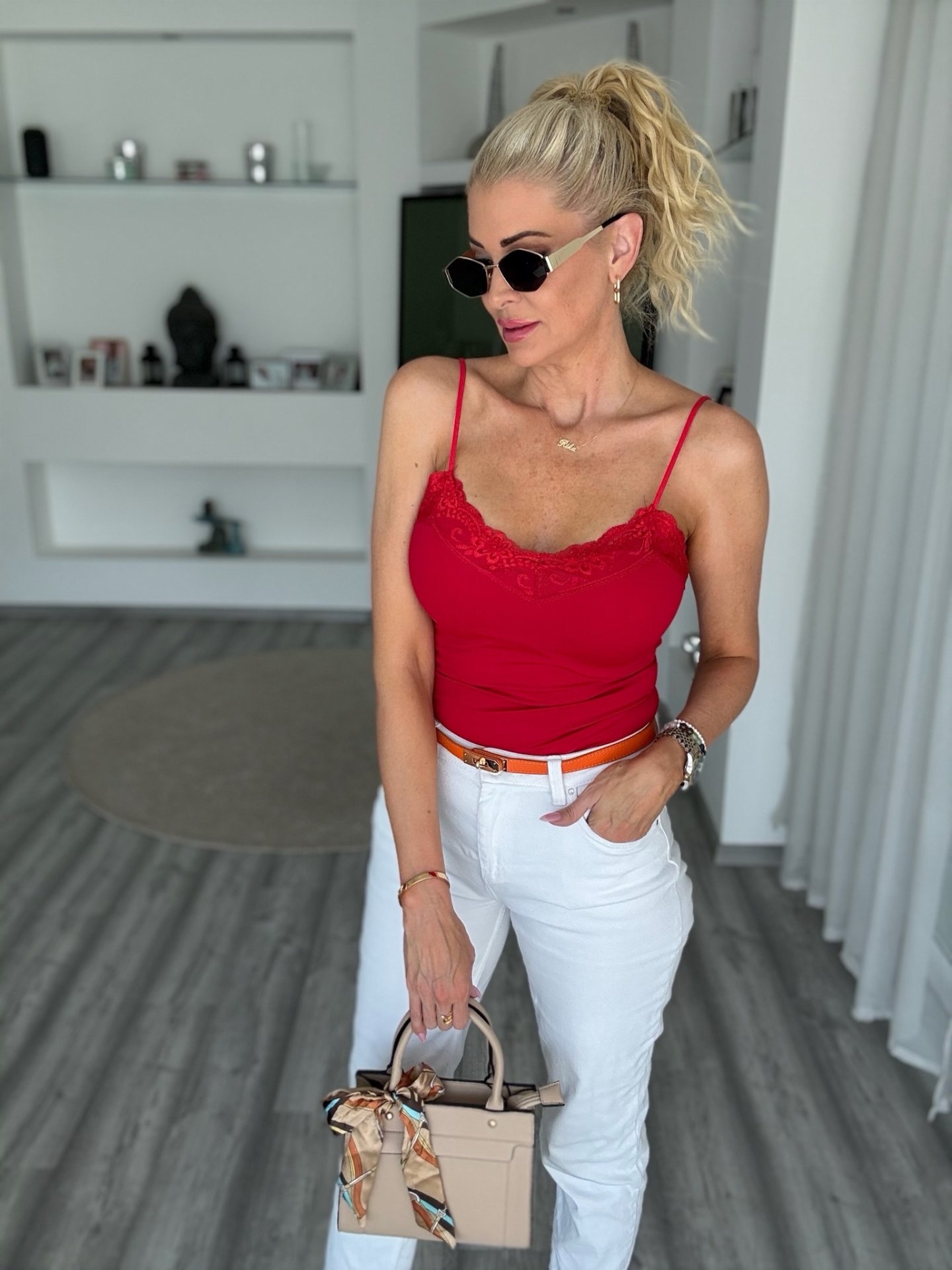 ELARA csipkés top piros