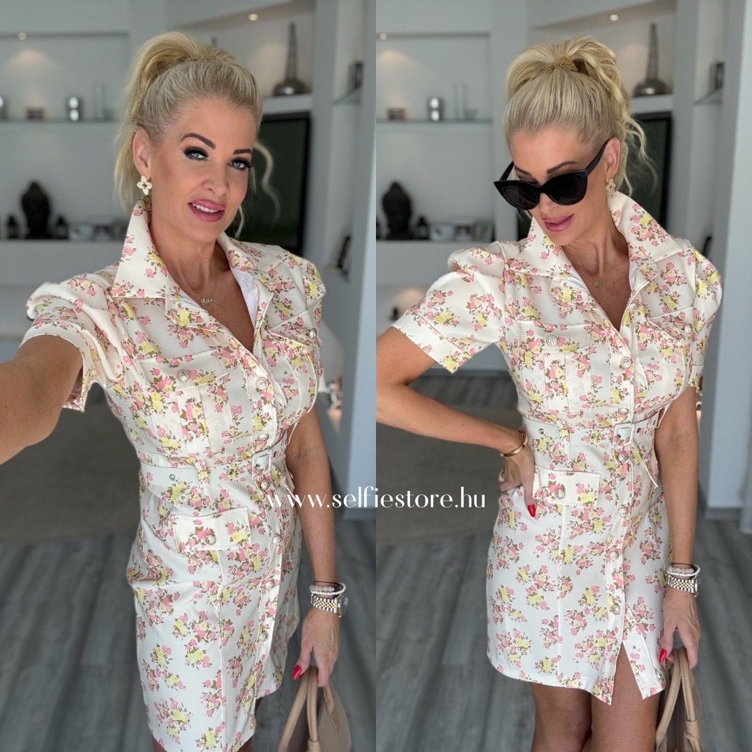 LINA farmer hatású ruha bézs virágos