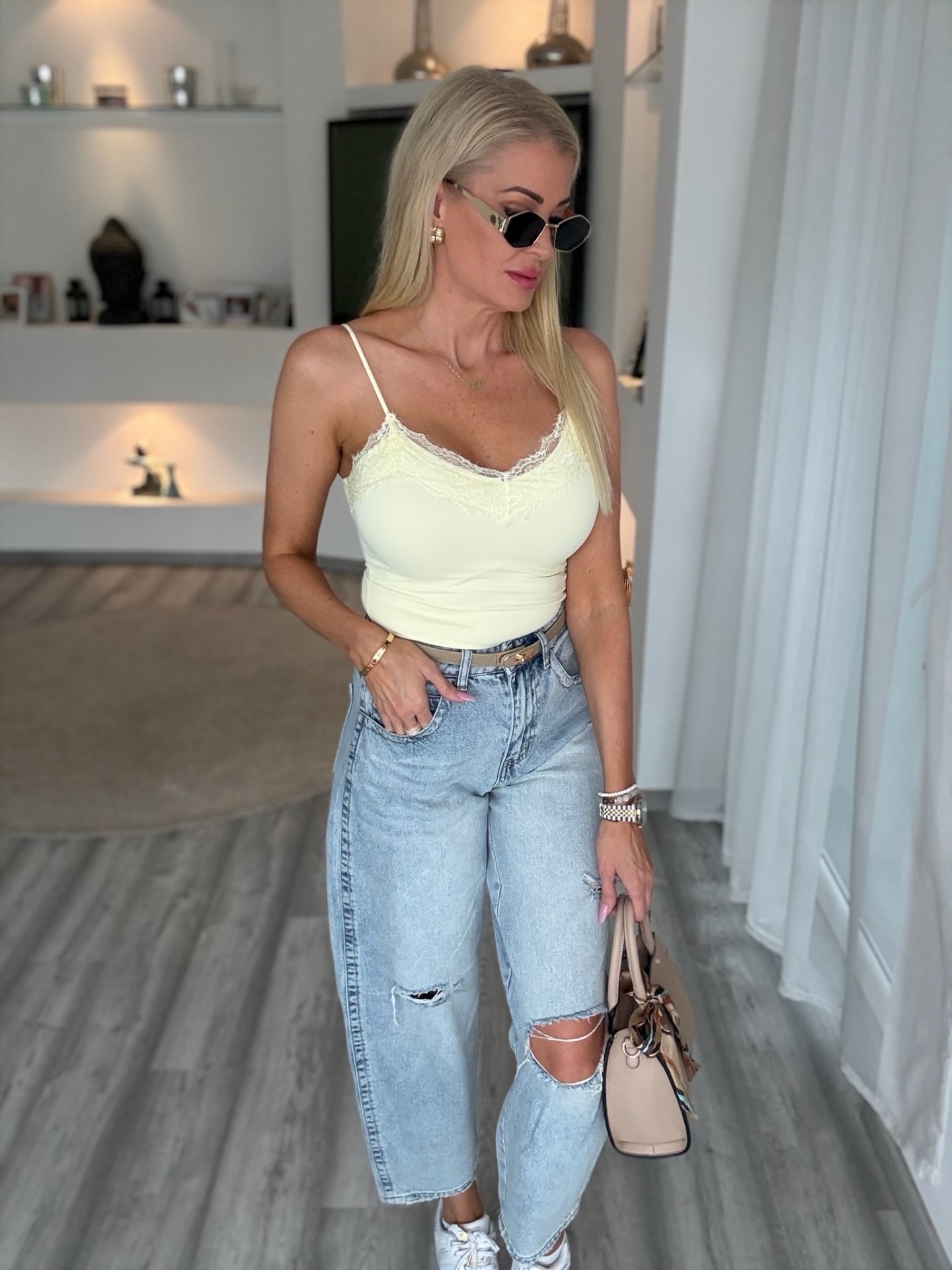 ELARA csipkés top sárga