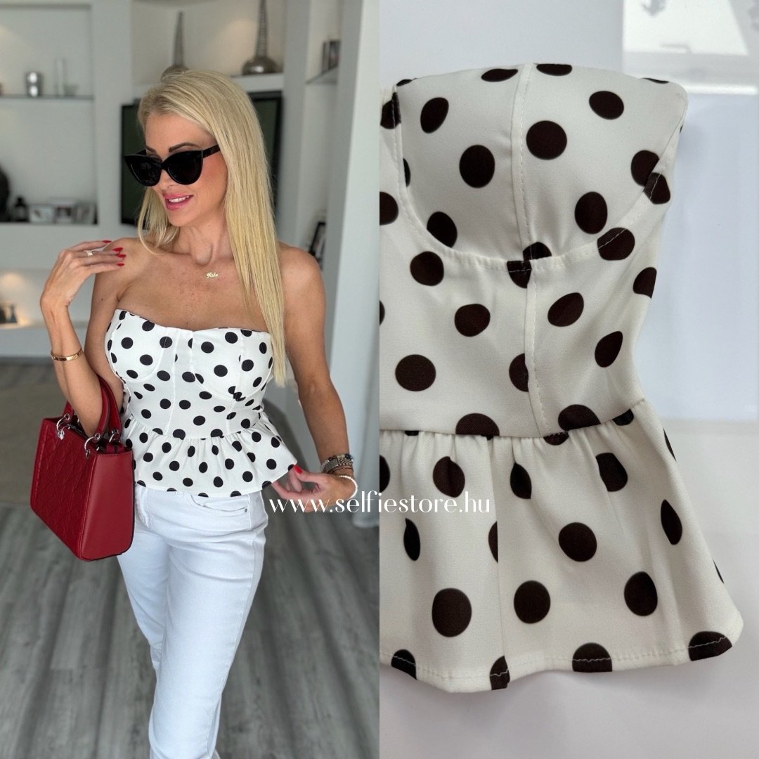 ROSY peplumos felső pöttyös fehér