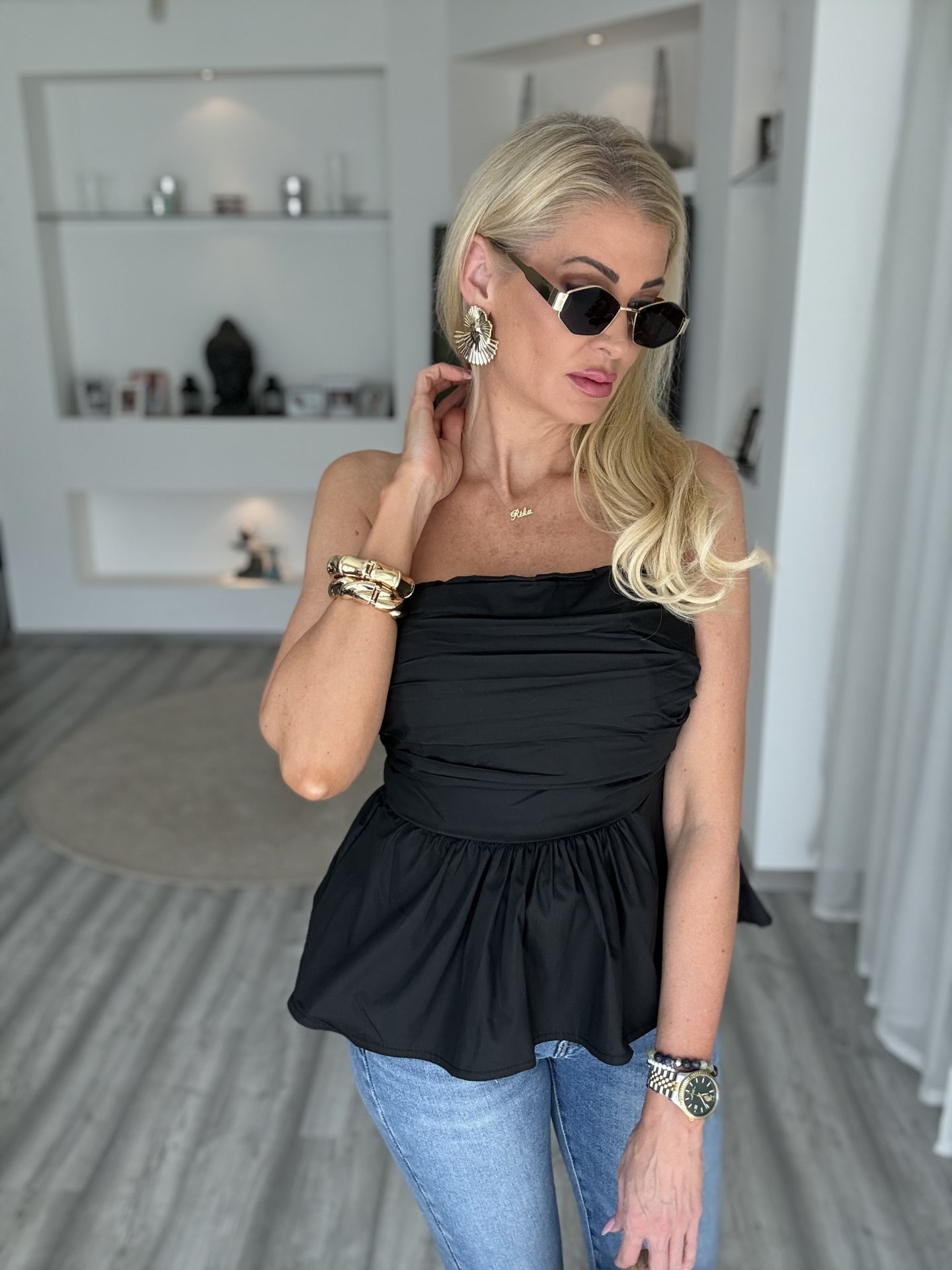 ELLA peplumos felső fekete