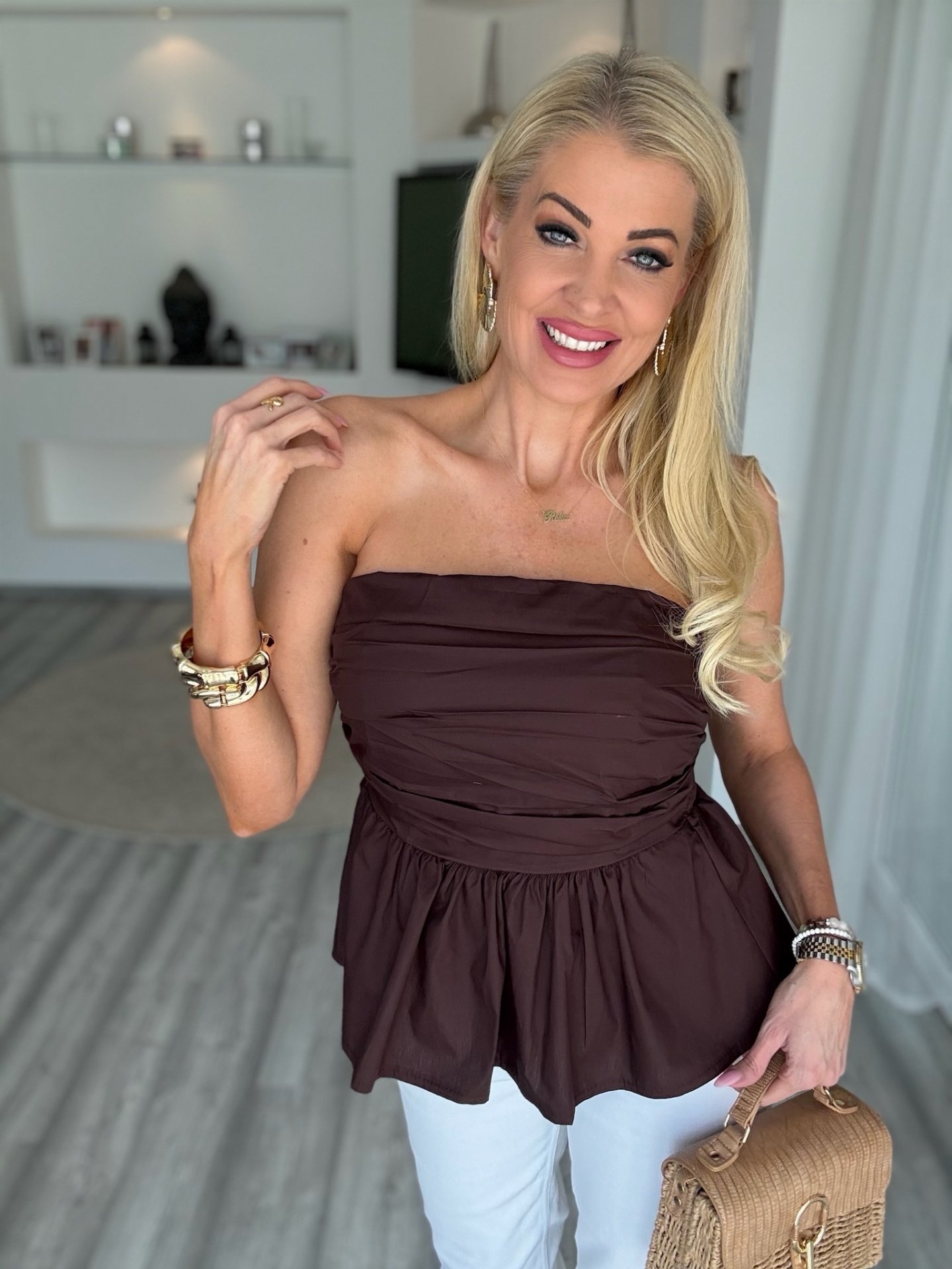 ELLA peplumos felső csokoládé