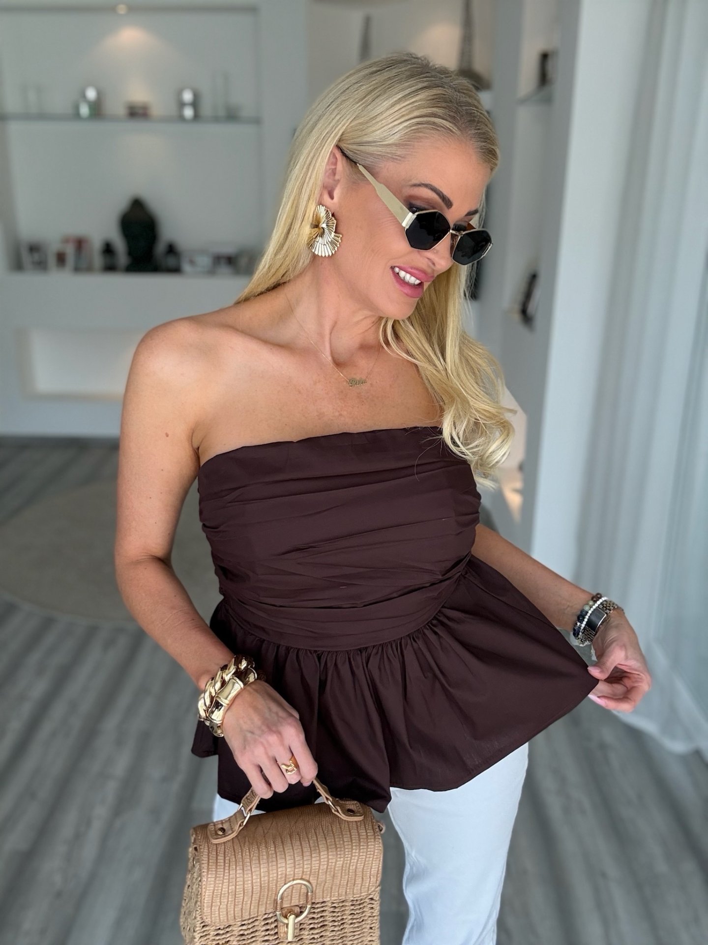 ELLA peplumos felső csokoládé