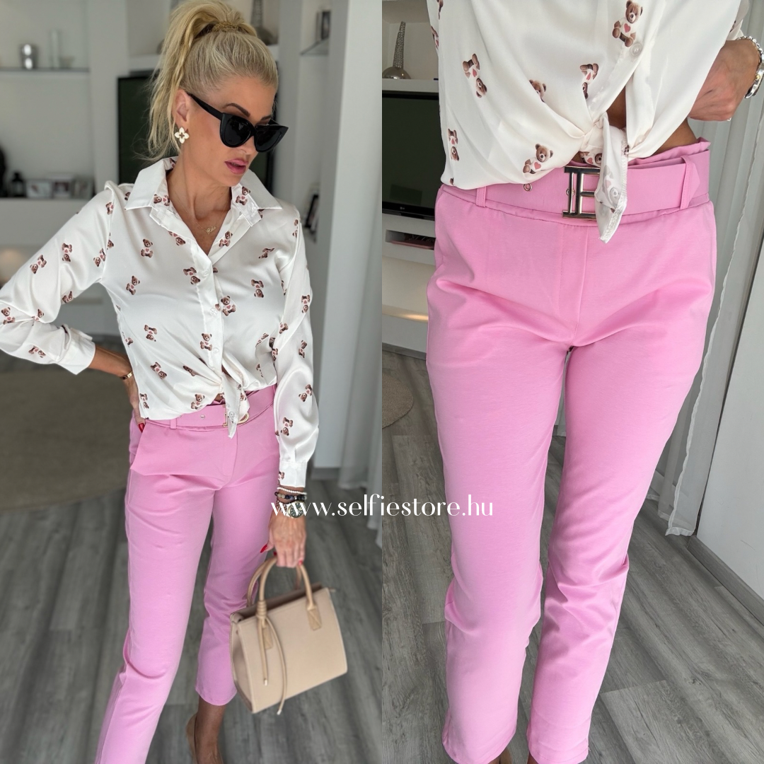 BLONDY nadrág rózsaszín övvel 