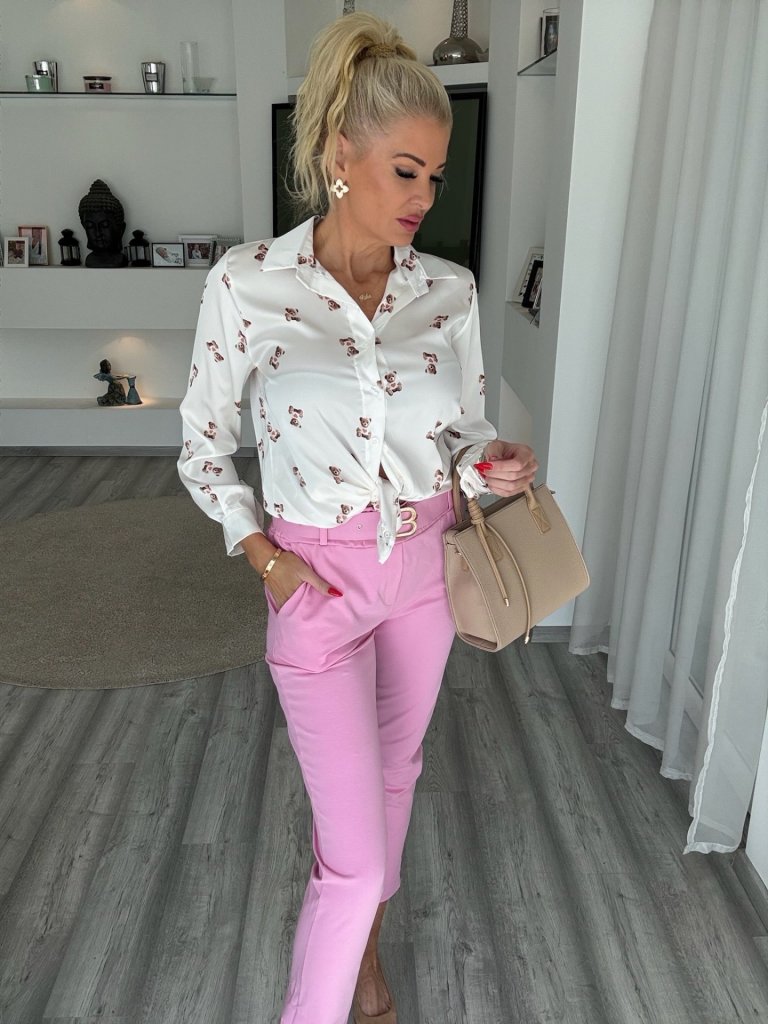 BLONDY nadrág rózsaszín övvel 