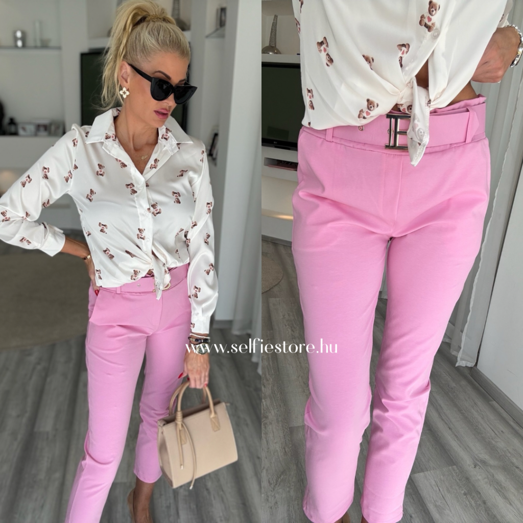 BLONDY nadrág rózsaszín övvel 