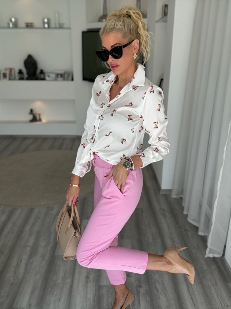 BLONDY nadrág rózsaszín övvel 