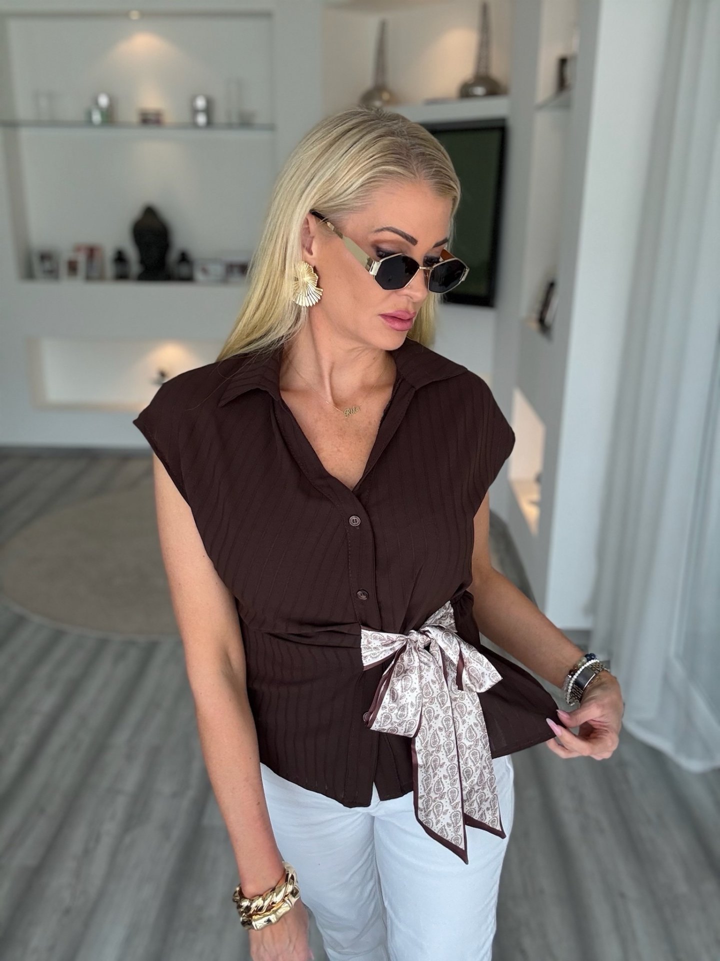 ZINA megkötős ing csokoládé