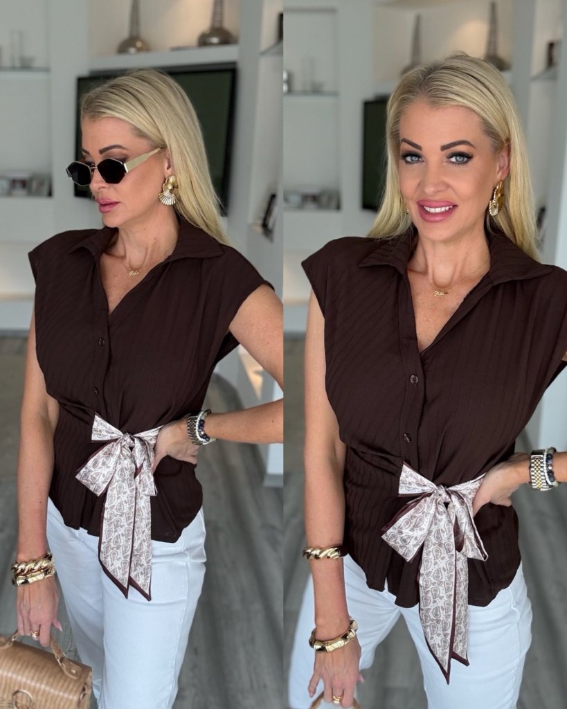 ZINA megkötős ing csokoládé