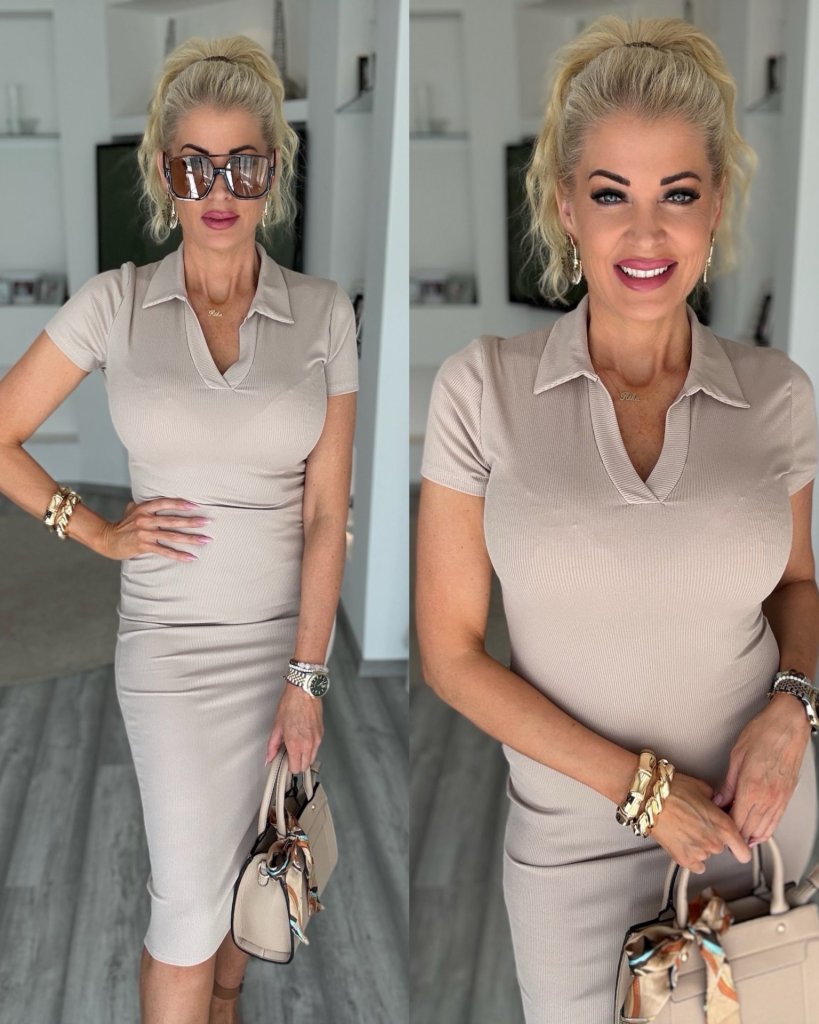 MARA galléros maxi ruha bézs