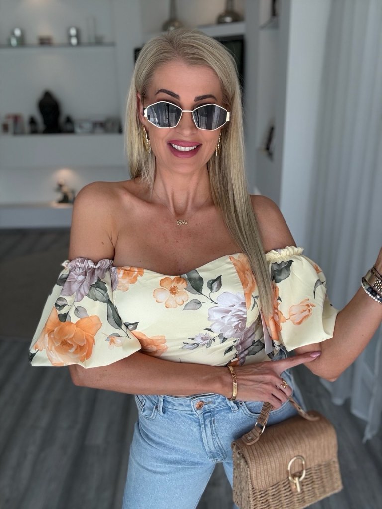 FLORINA puffos ujjú top sárga