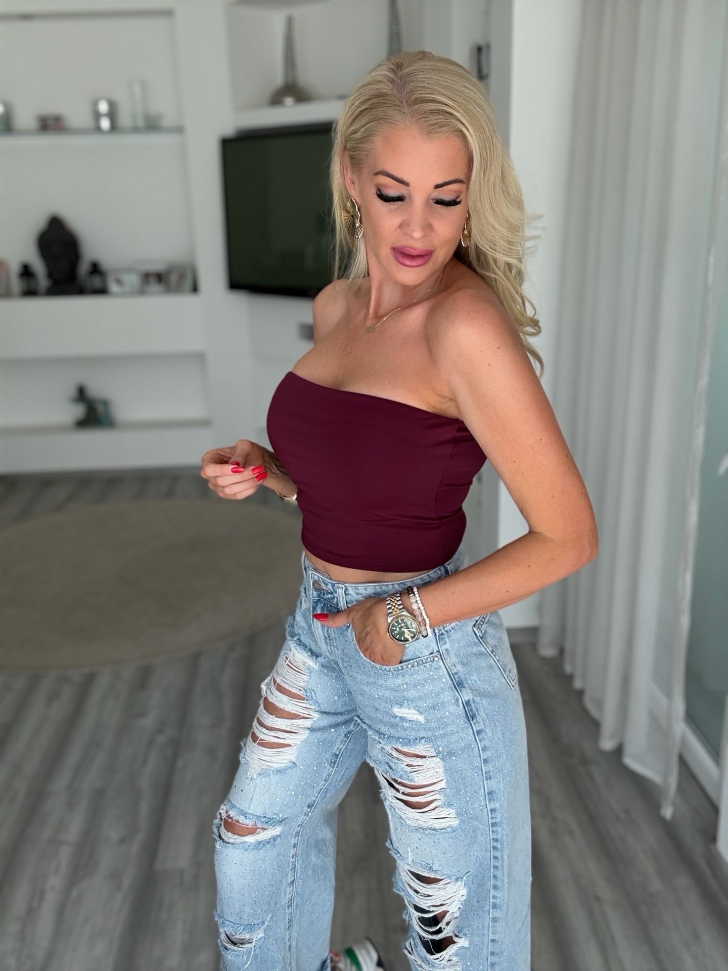 DINA crop top bordó