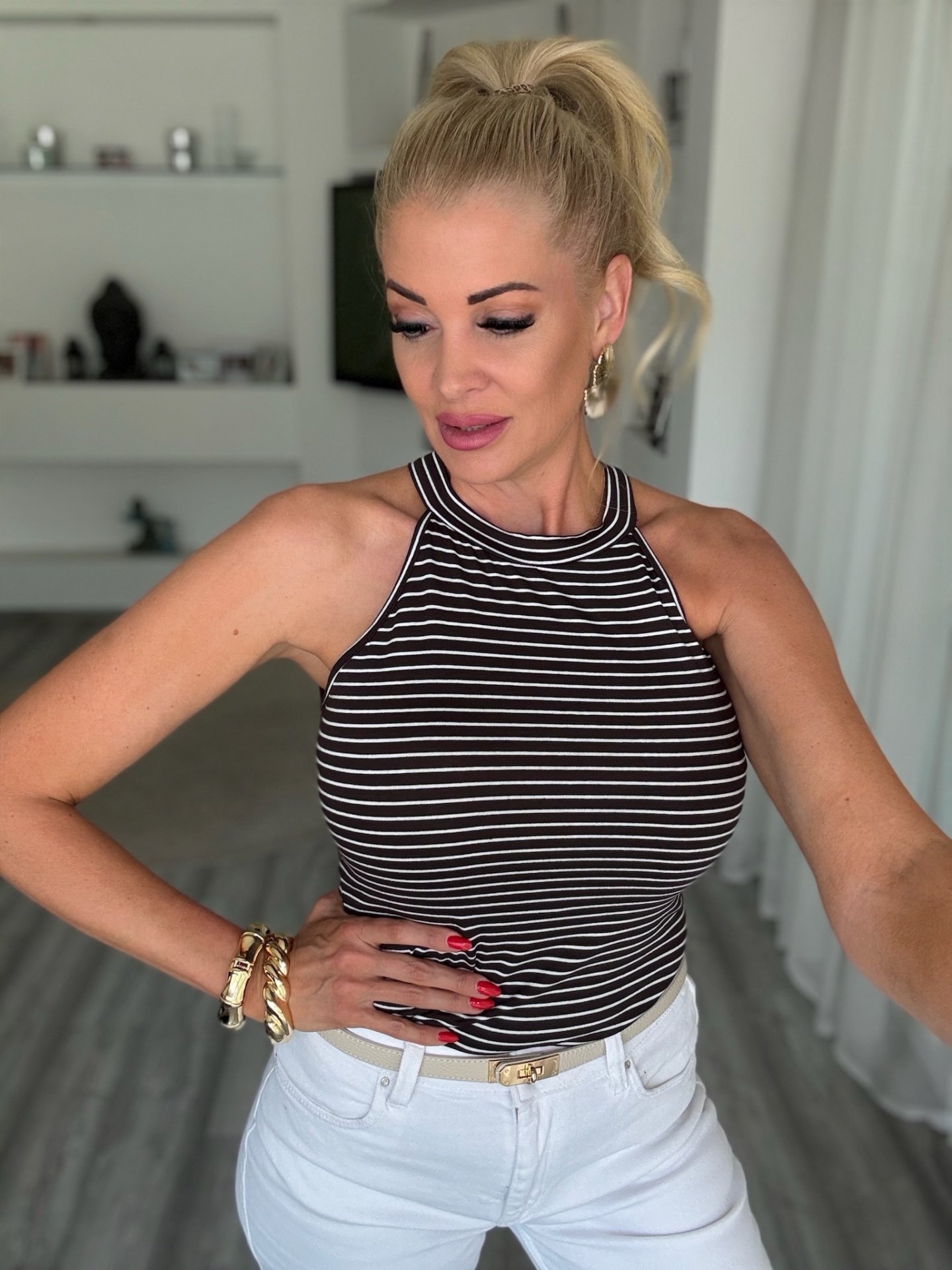 NICOLE csíkos felső csokoládé
