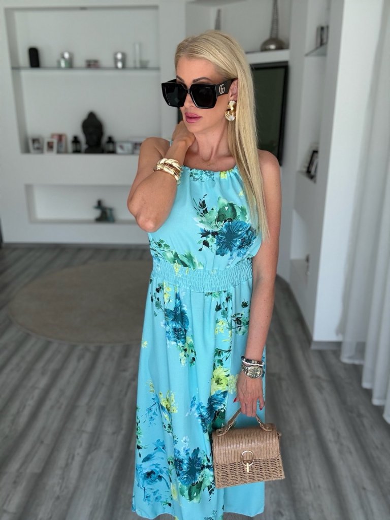 PALOMA virágos ruha türkiz