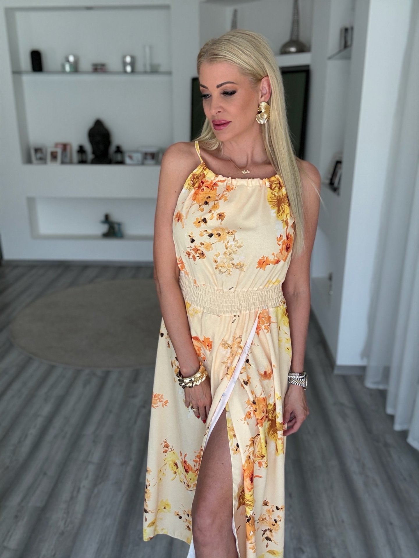 PALOMA virágos ruha sárga