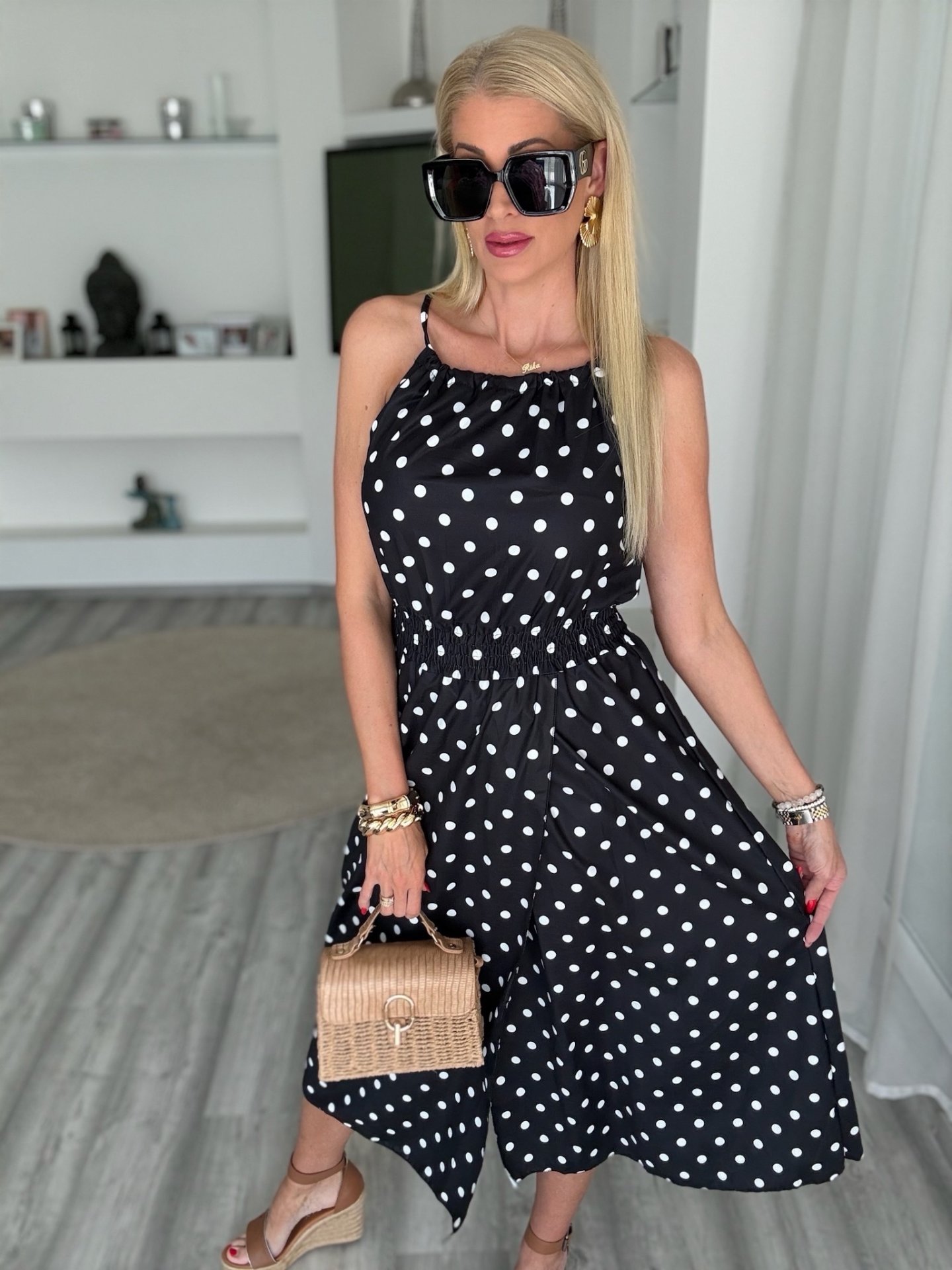 PALOMA pöttyös ruha fekete