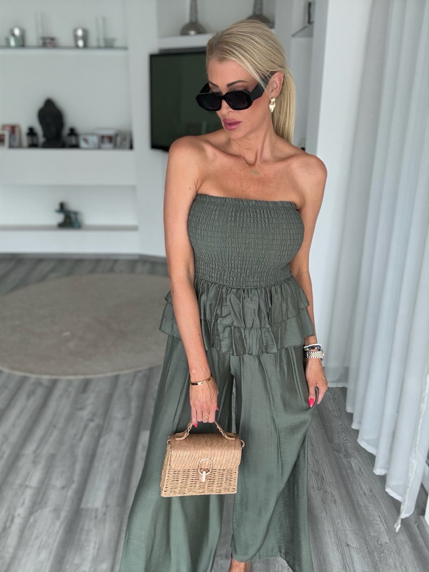 LORENZA peplumos overal khaki