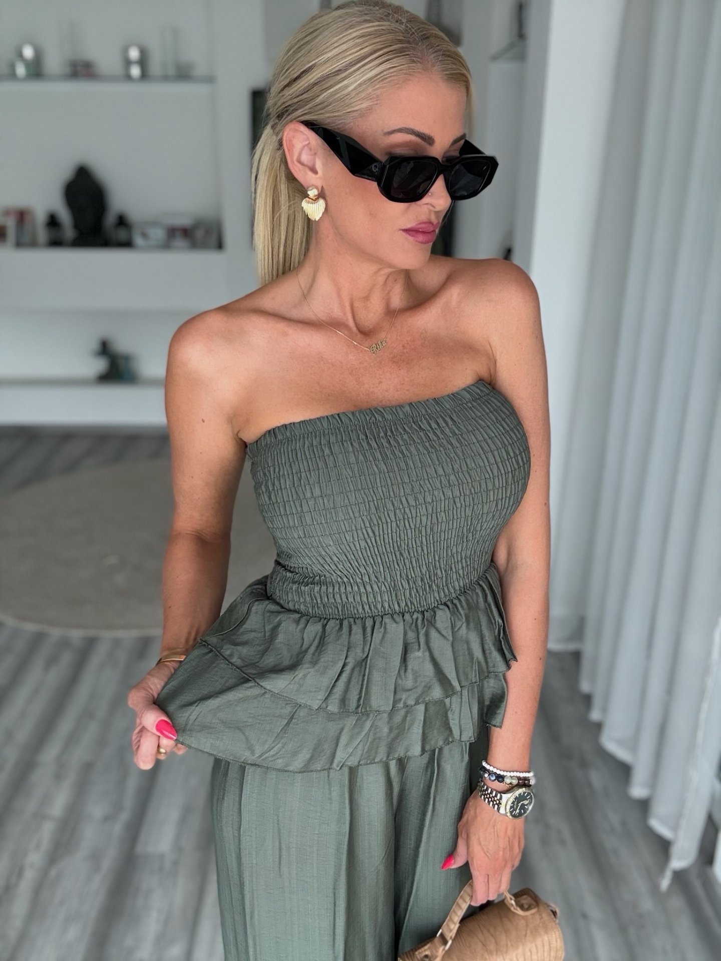 LORENZA peplumos overal khaki