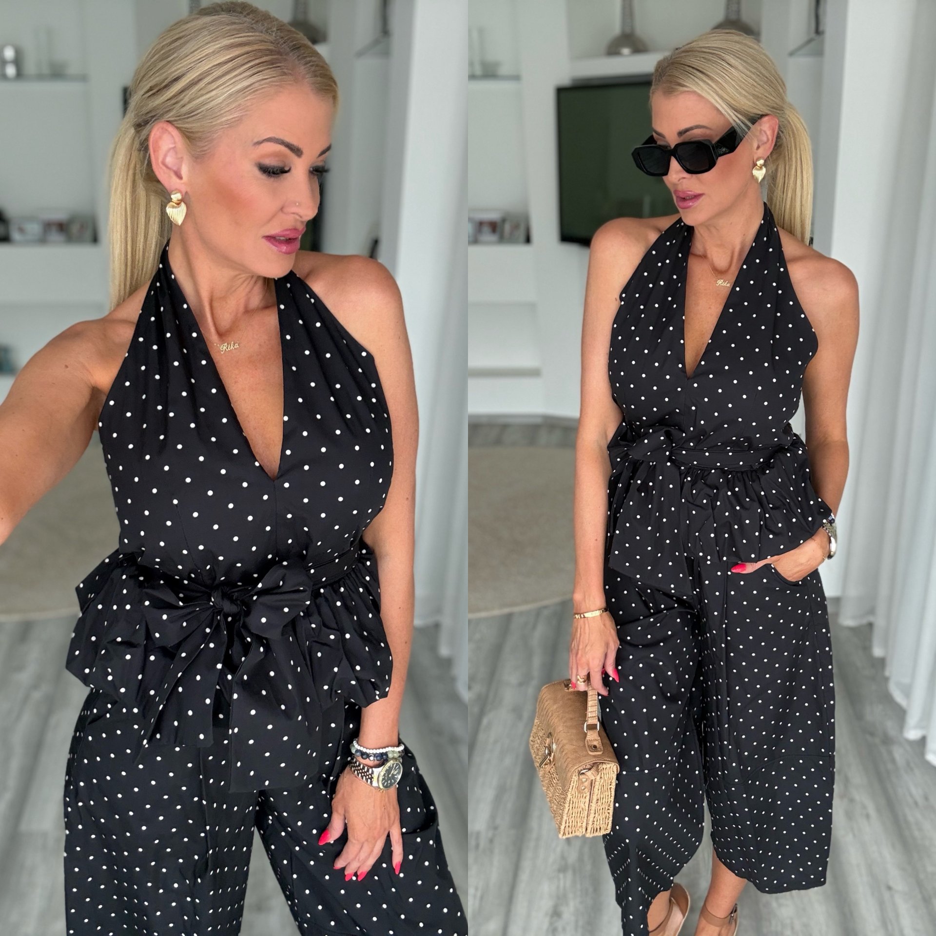 VALERIA pöttyös szett fekete