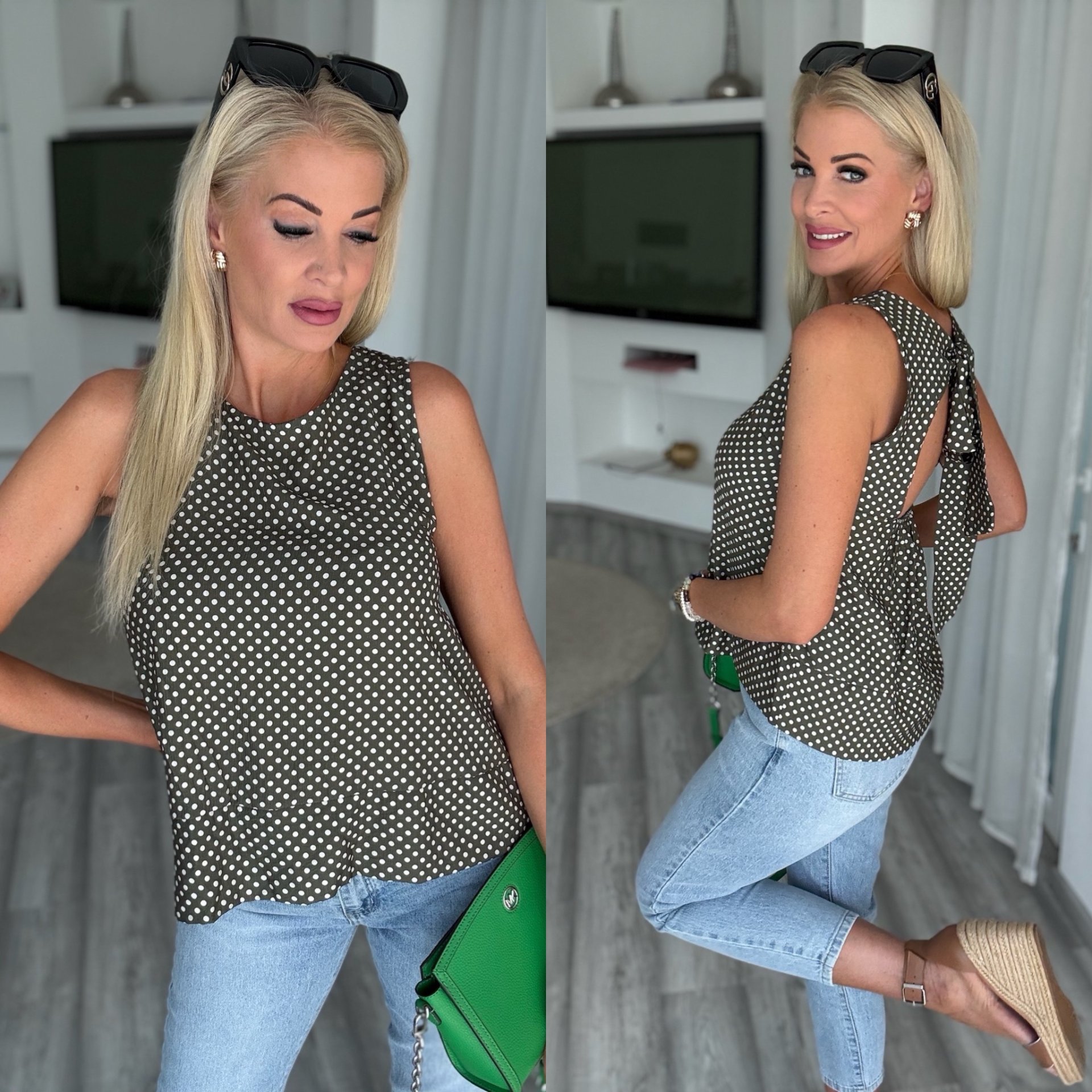 TESSA hátul masnis felső khaki