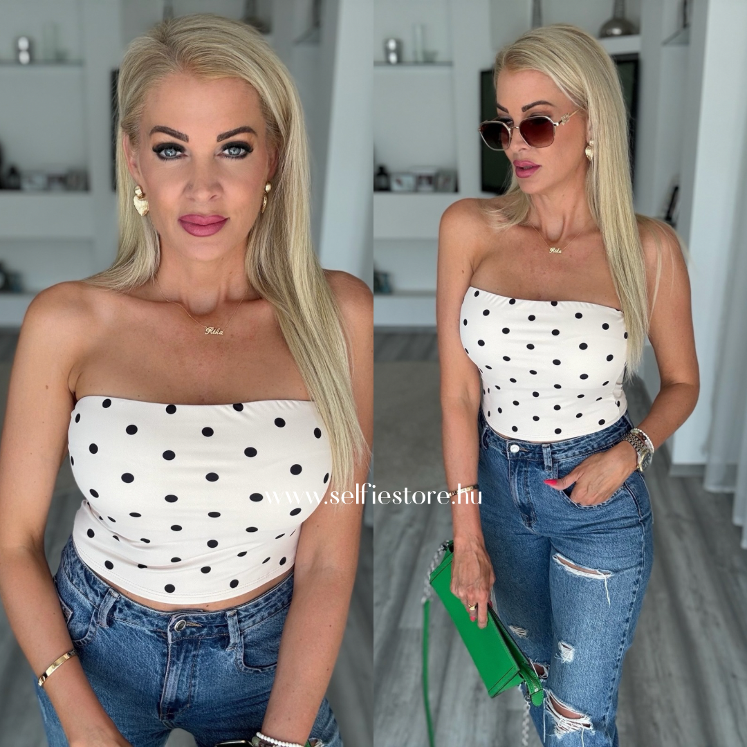 DINA crop top pöttyös bézs