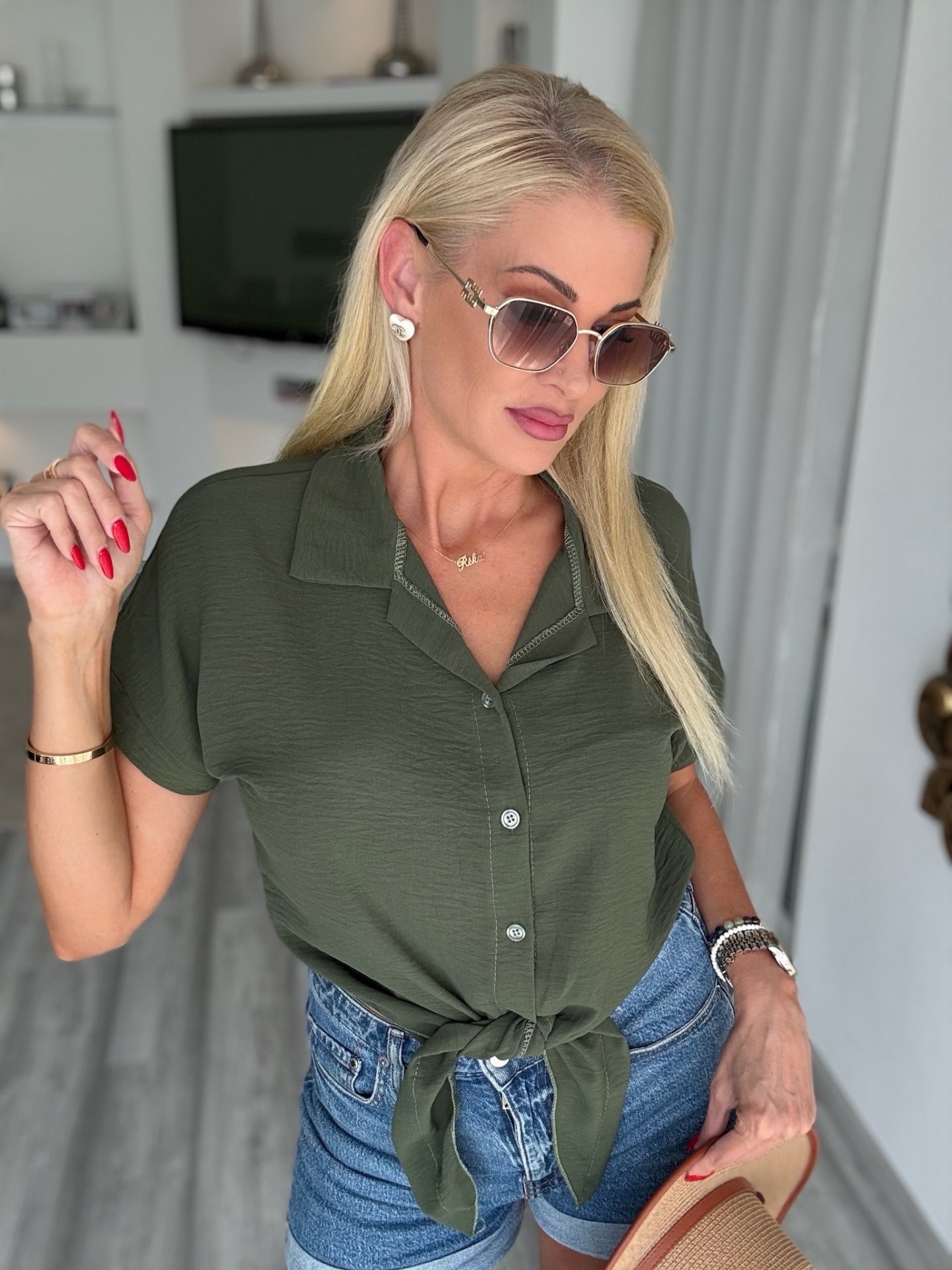 CORA megkötos ing khaki