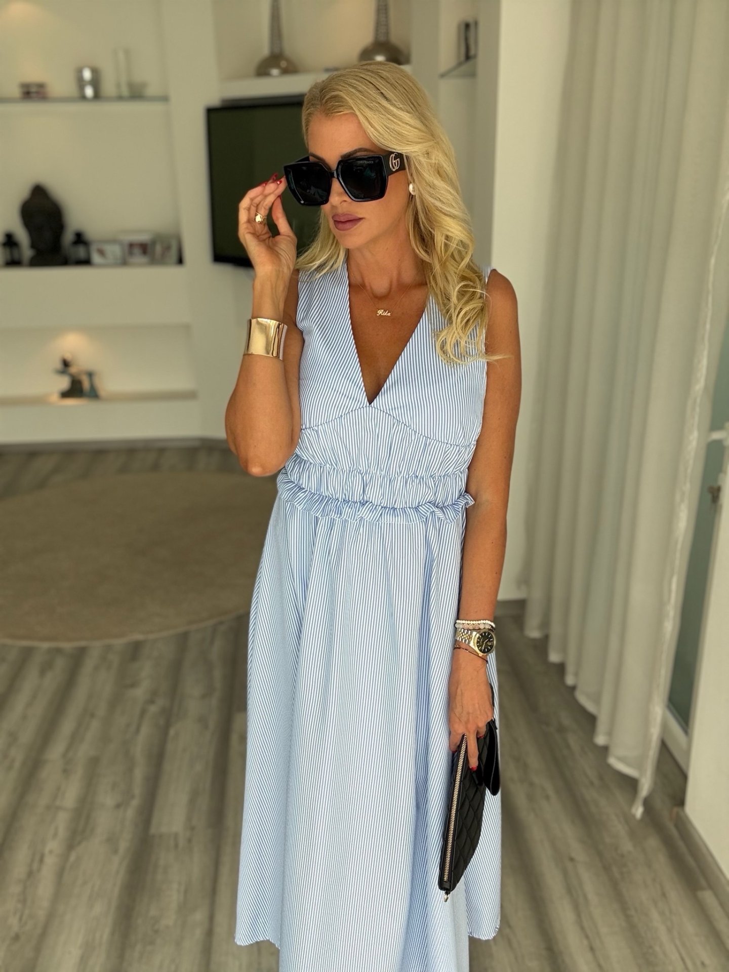 CANDYSTRIPE midi ruha kék