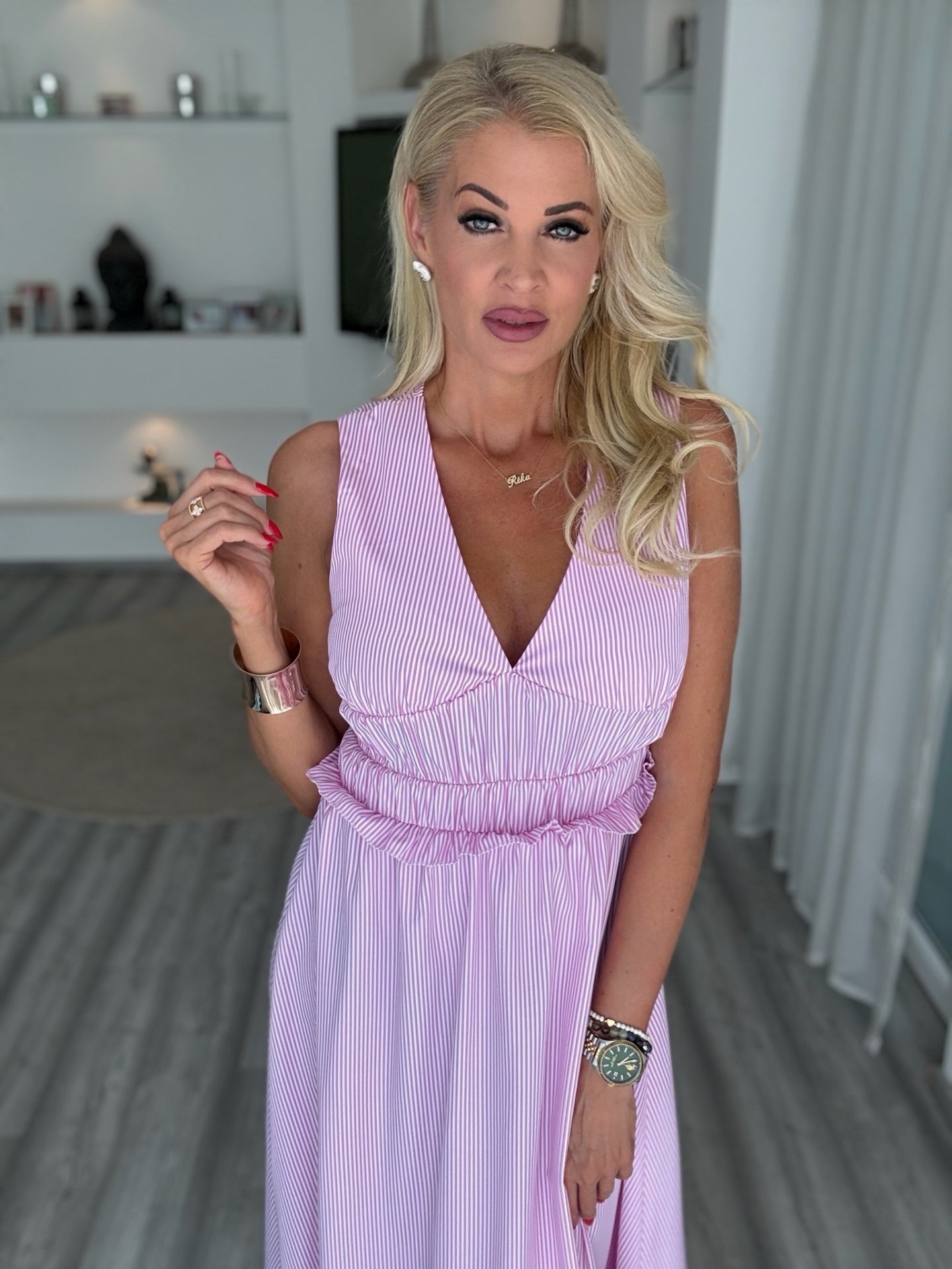 CANDYSTRIPE midi ruha rózsaszín