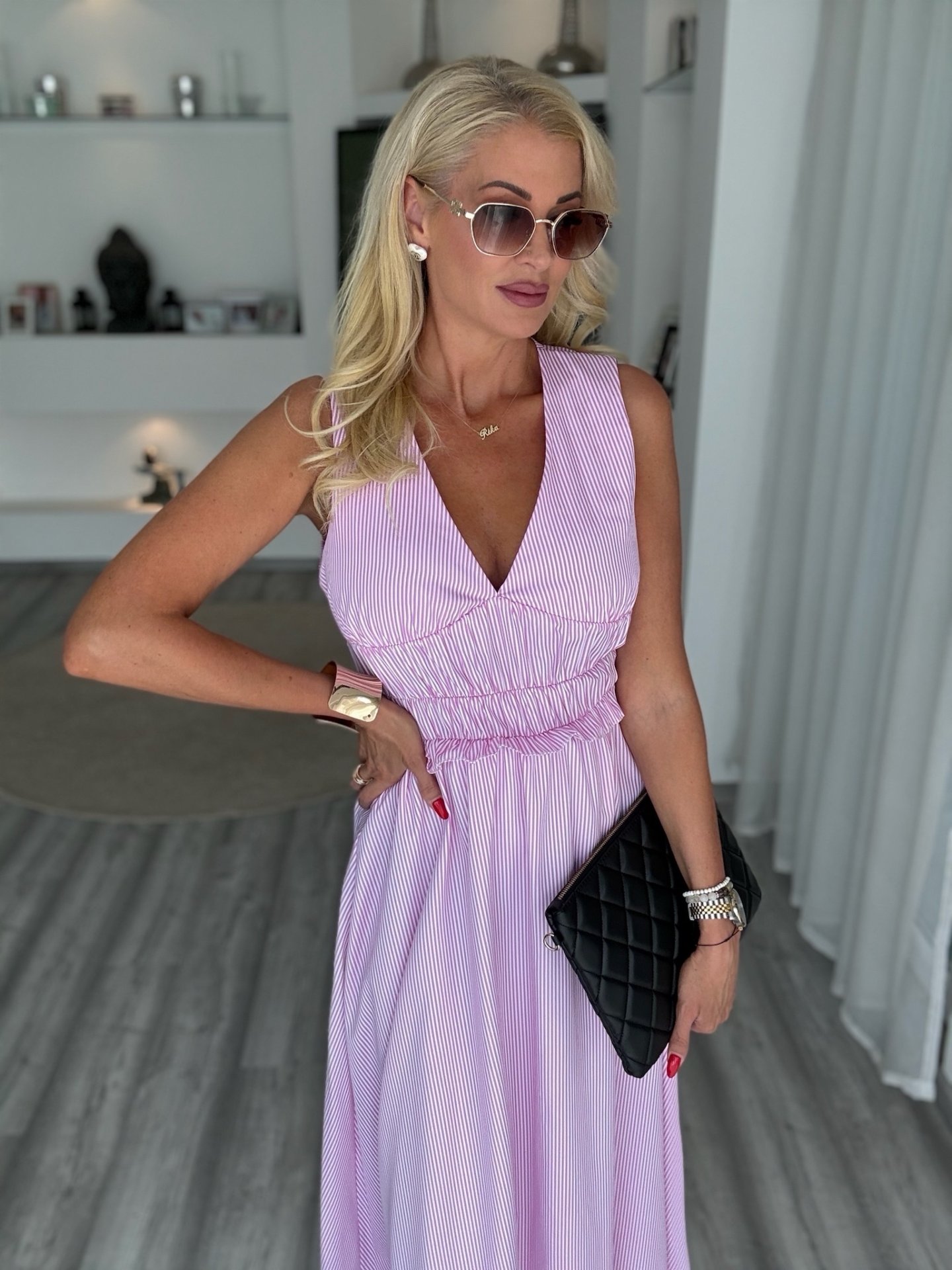 CANDYSTRIPE midi ruha rózsaszín