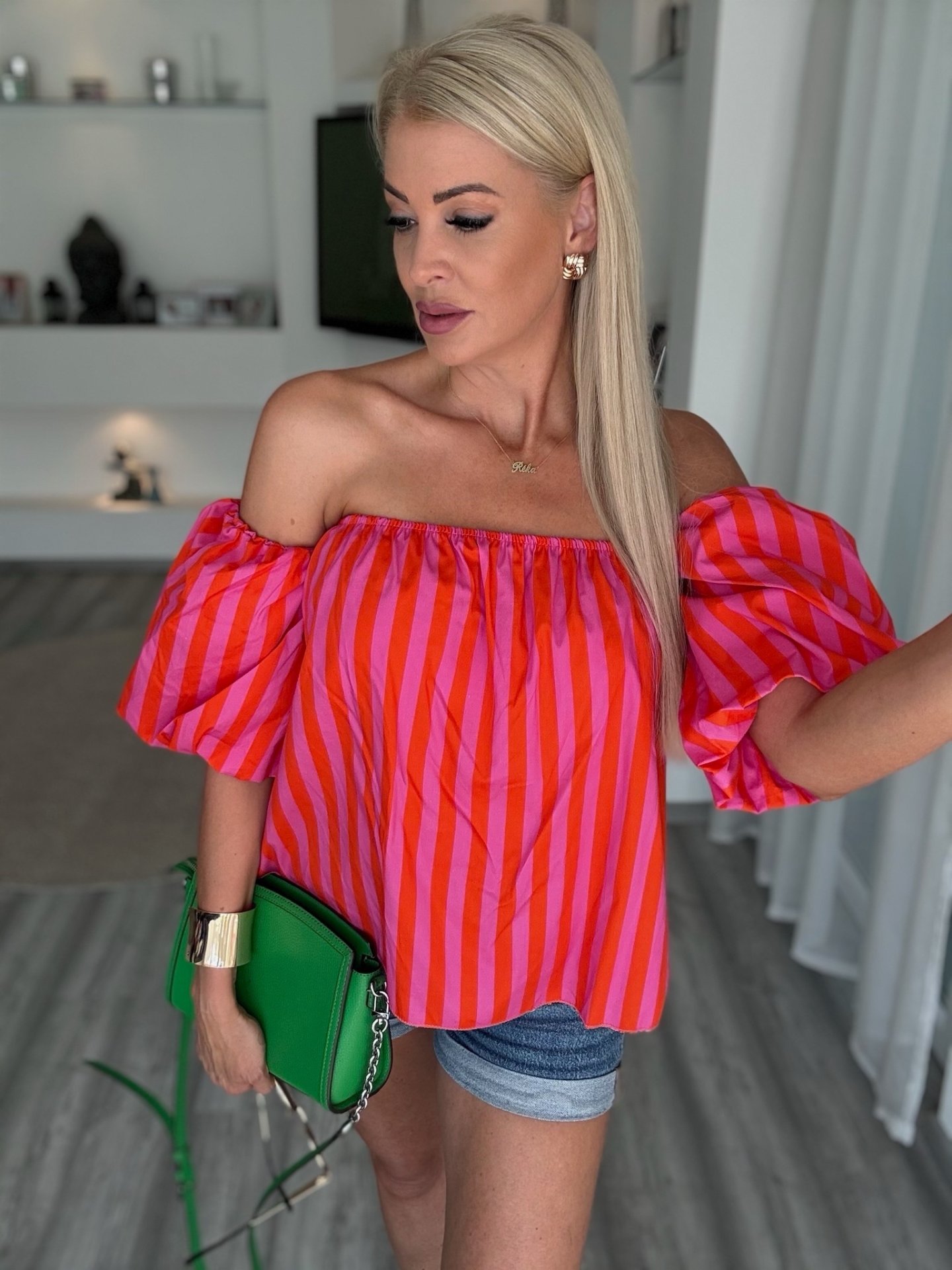 TINA puffos ujjú felső piros-pink