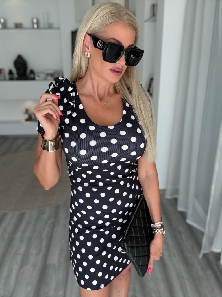 CHÉRIE bordázott ruha fekete