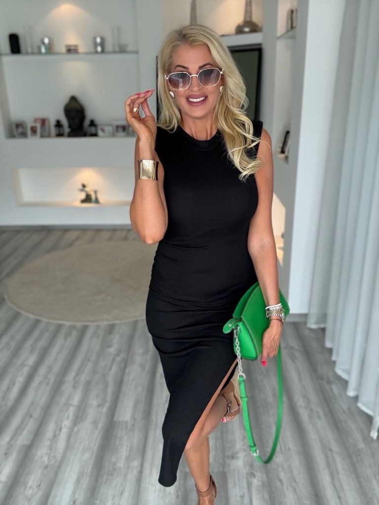 NOELLE válltöméses ruha fekete