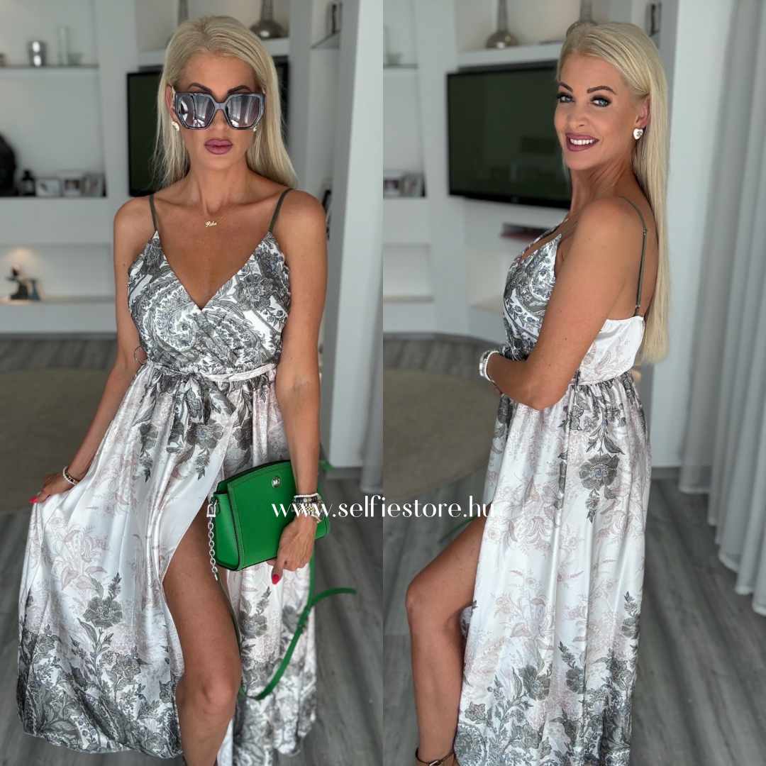 FAIRY szatén ruha khaki