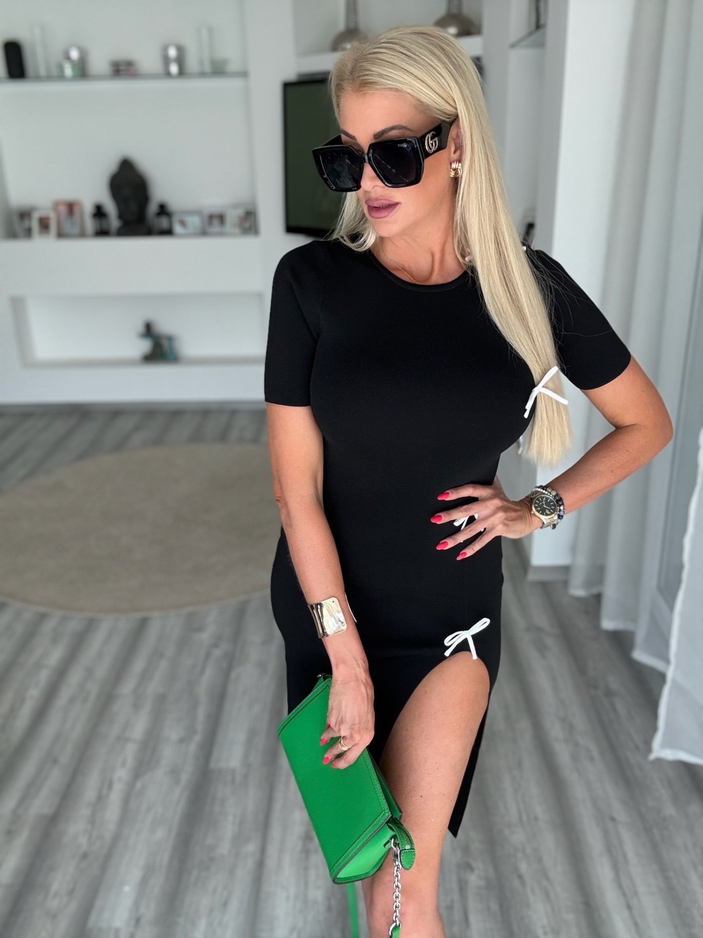CELINE kötött felsliccelt ruha fekete