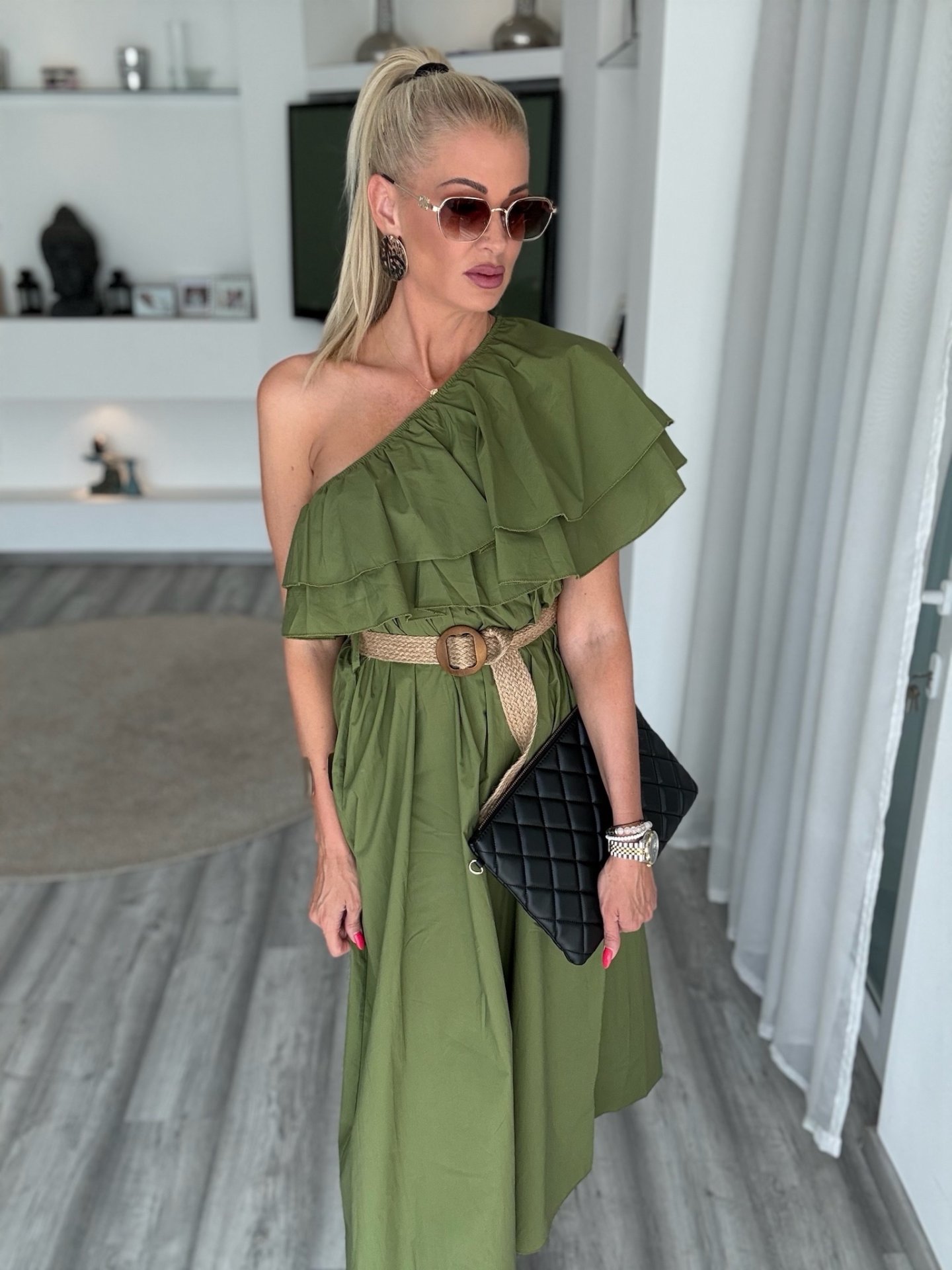 CATALINA egyvállas ruha khaki