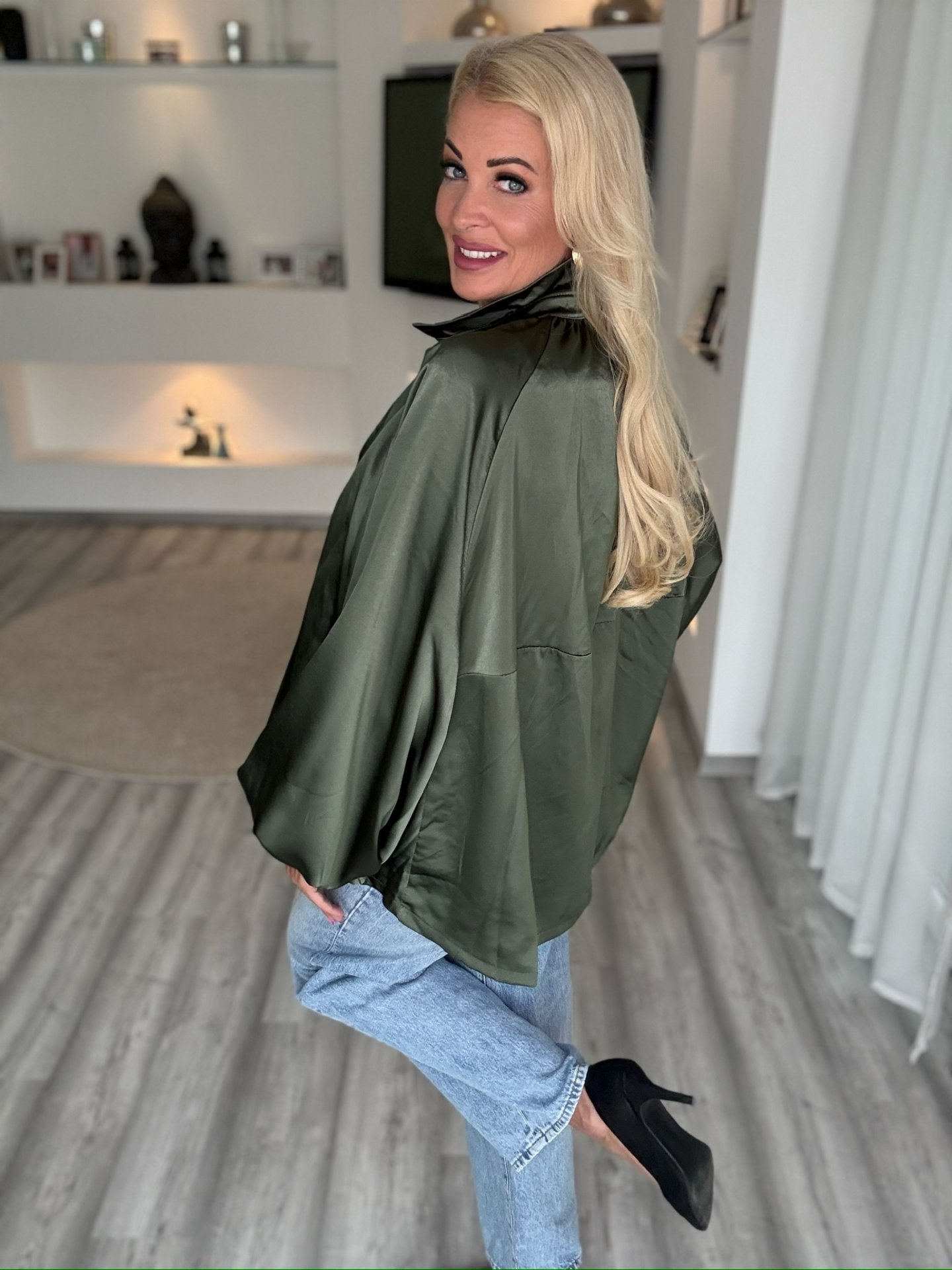 MILANO szatén felső khaki