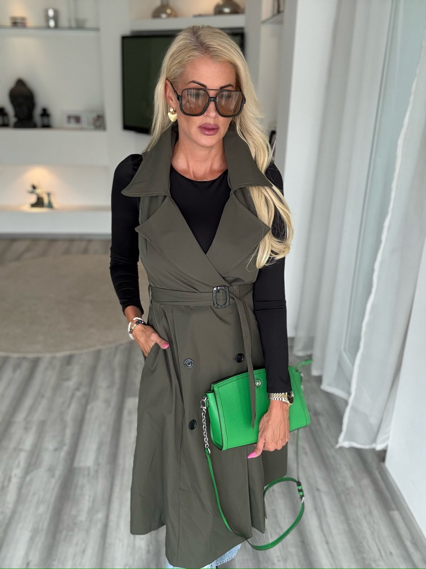 TRENCHY hosszított mellény khaki 