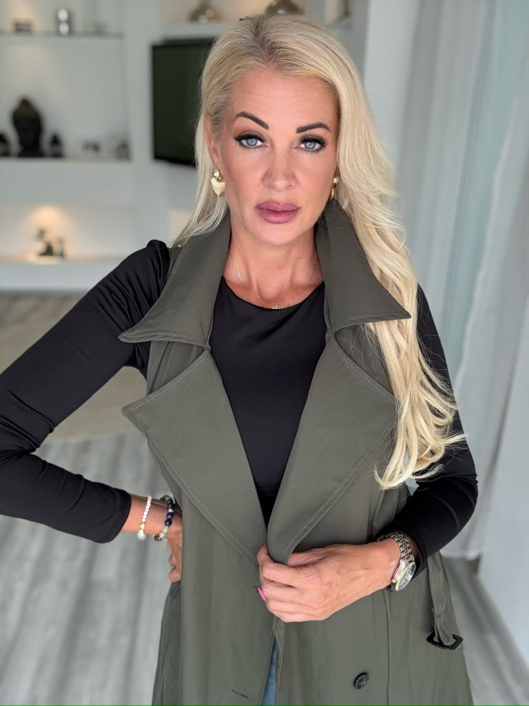 TRENCHY hosszított mellény khaki 
