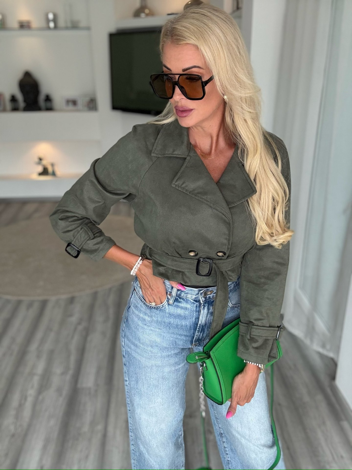 VOGUE velúr hatású kabi khaki