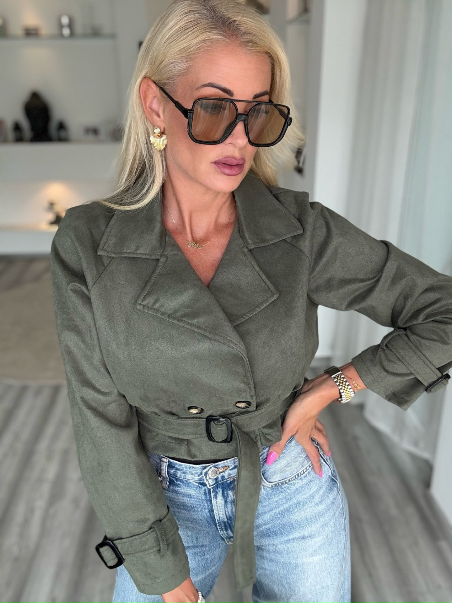 VOGUE velúr hatású kabi khaki