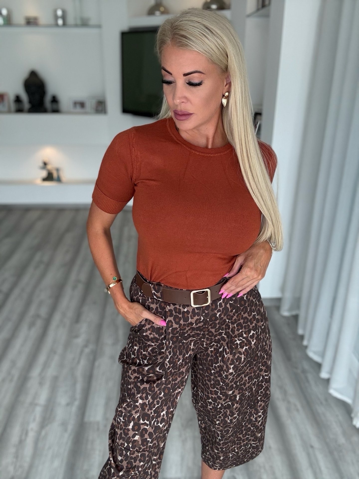HAZEL kerek nyakú kötött felső V0085 tégla